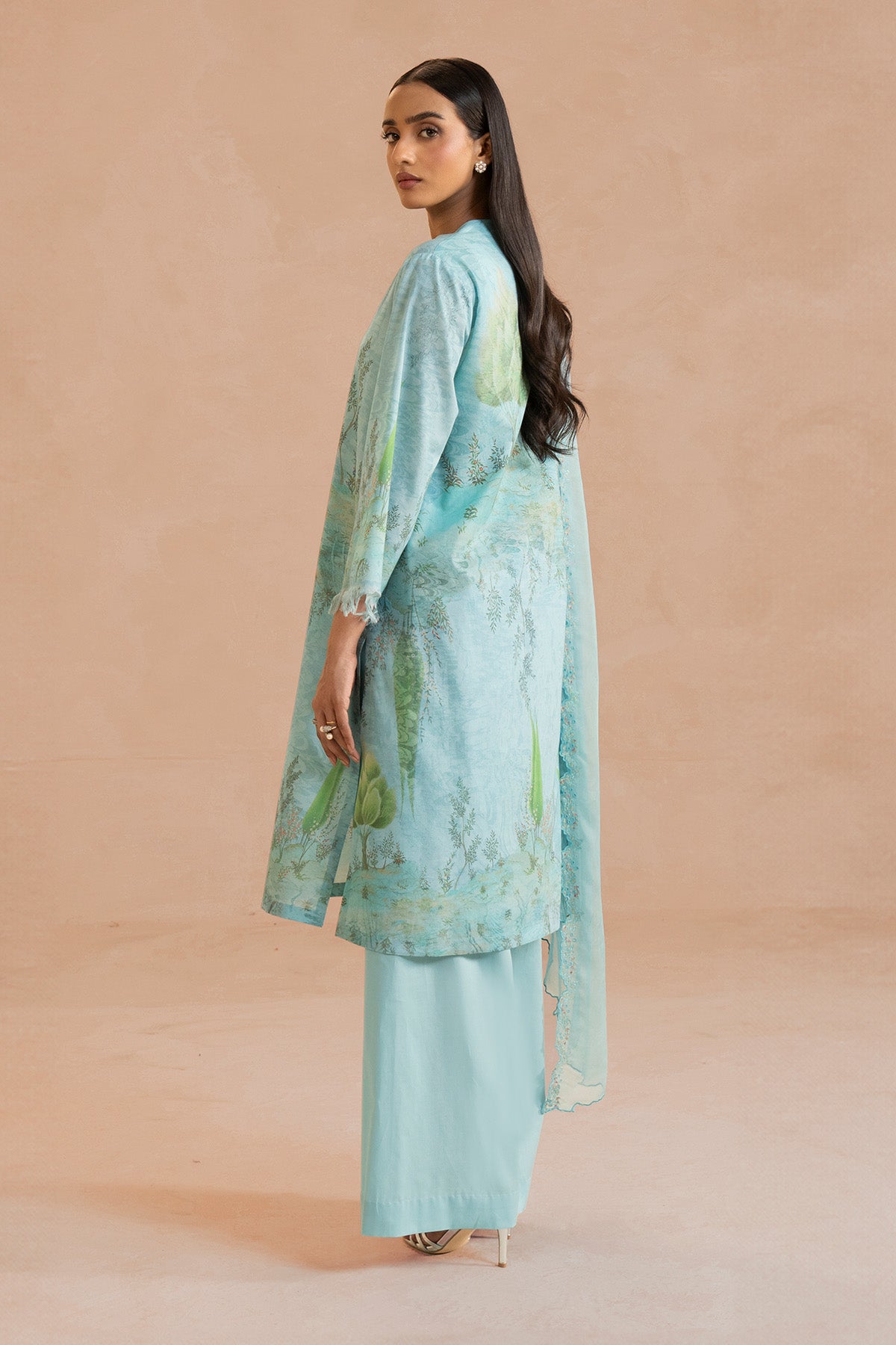 3 Piece - Printed & Embroidered Suit - MC1826