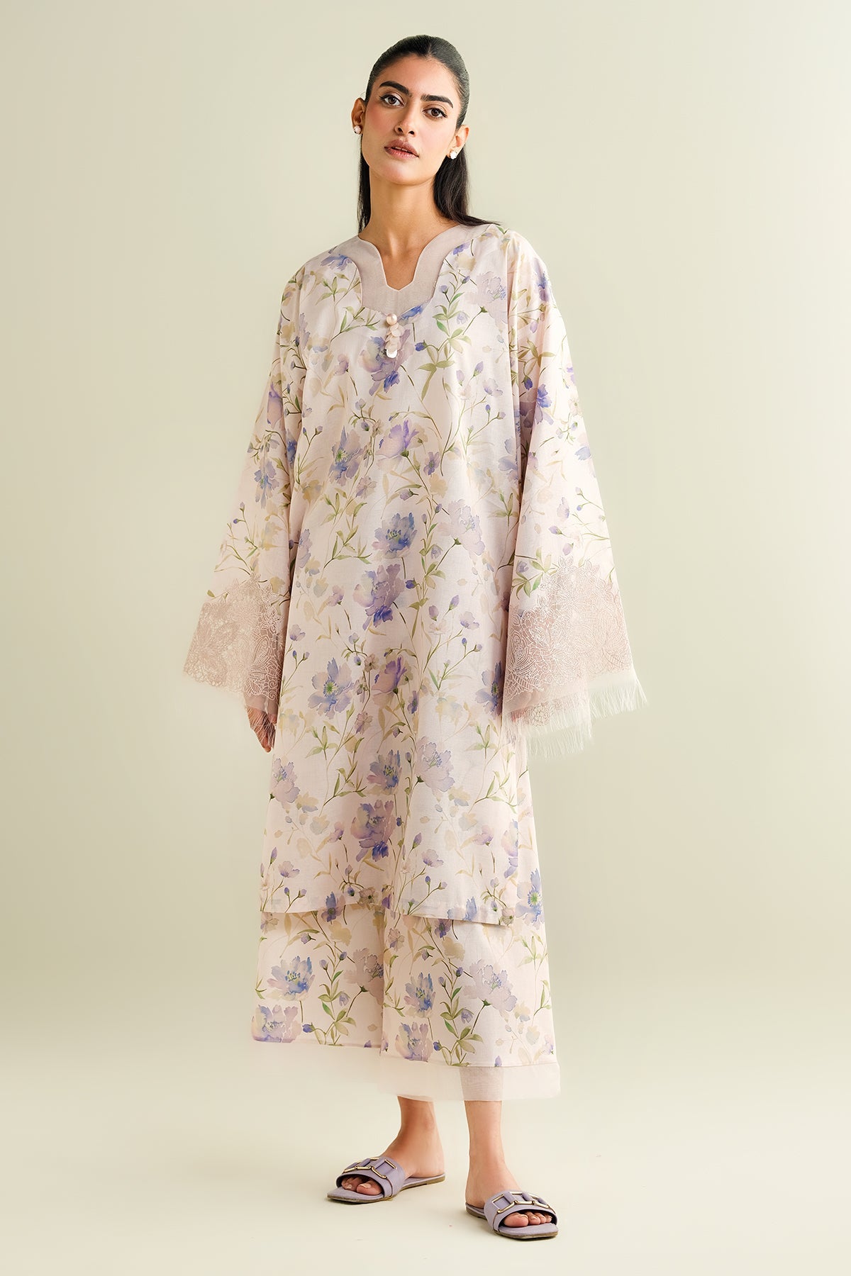 2 Piece - Printed Embroidered Suit - C6111