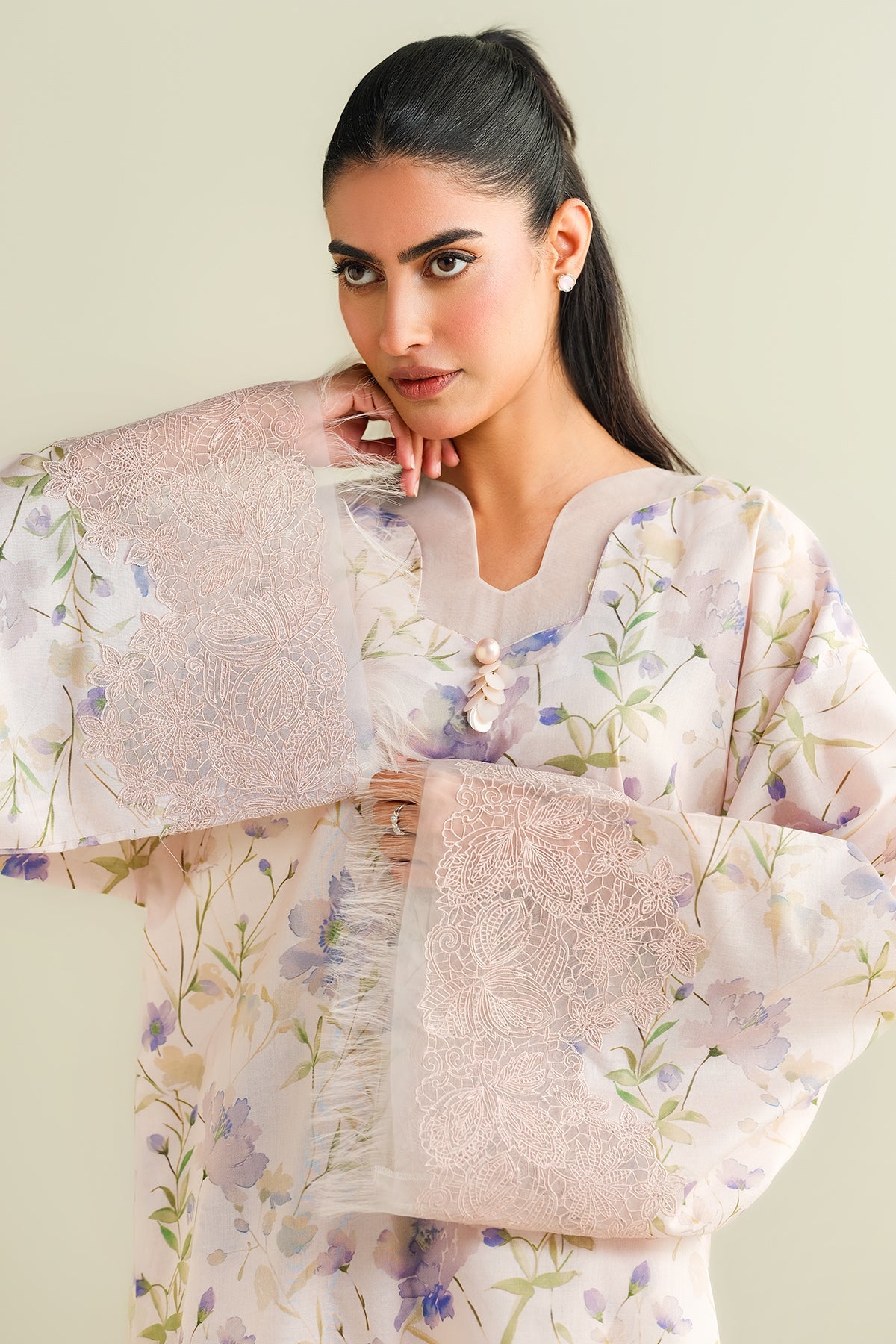 2 Piece - Printed Embroidered Suit - C6111