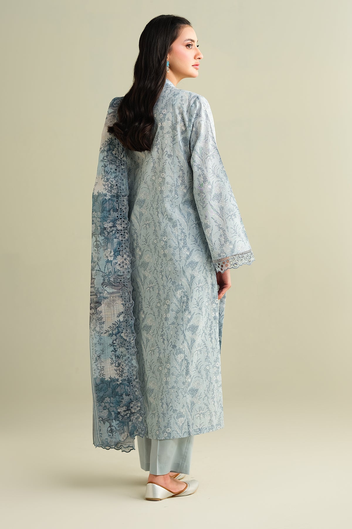 3 Piece - Printed Embroidered Suit - C6133