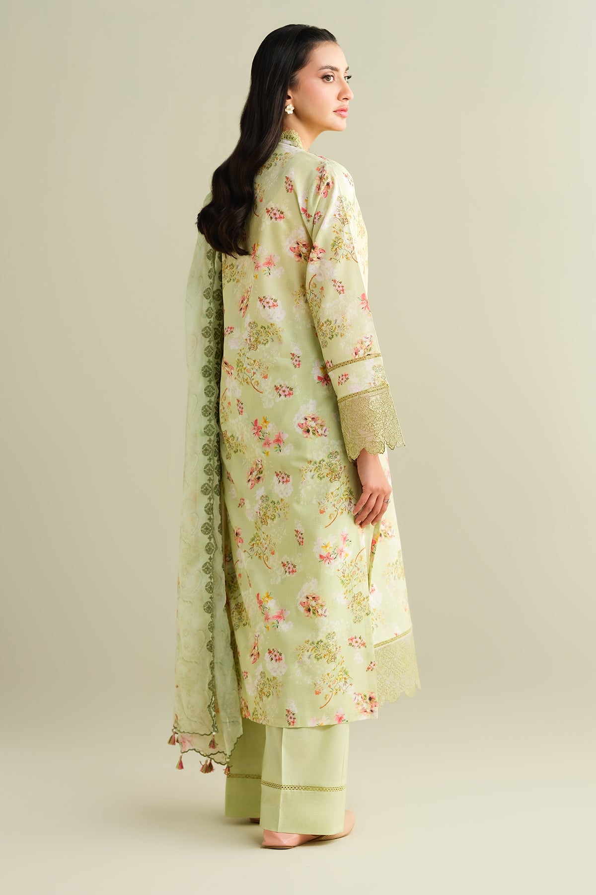 3 Piece - Printed Embroidered Suit - C6184
