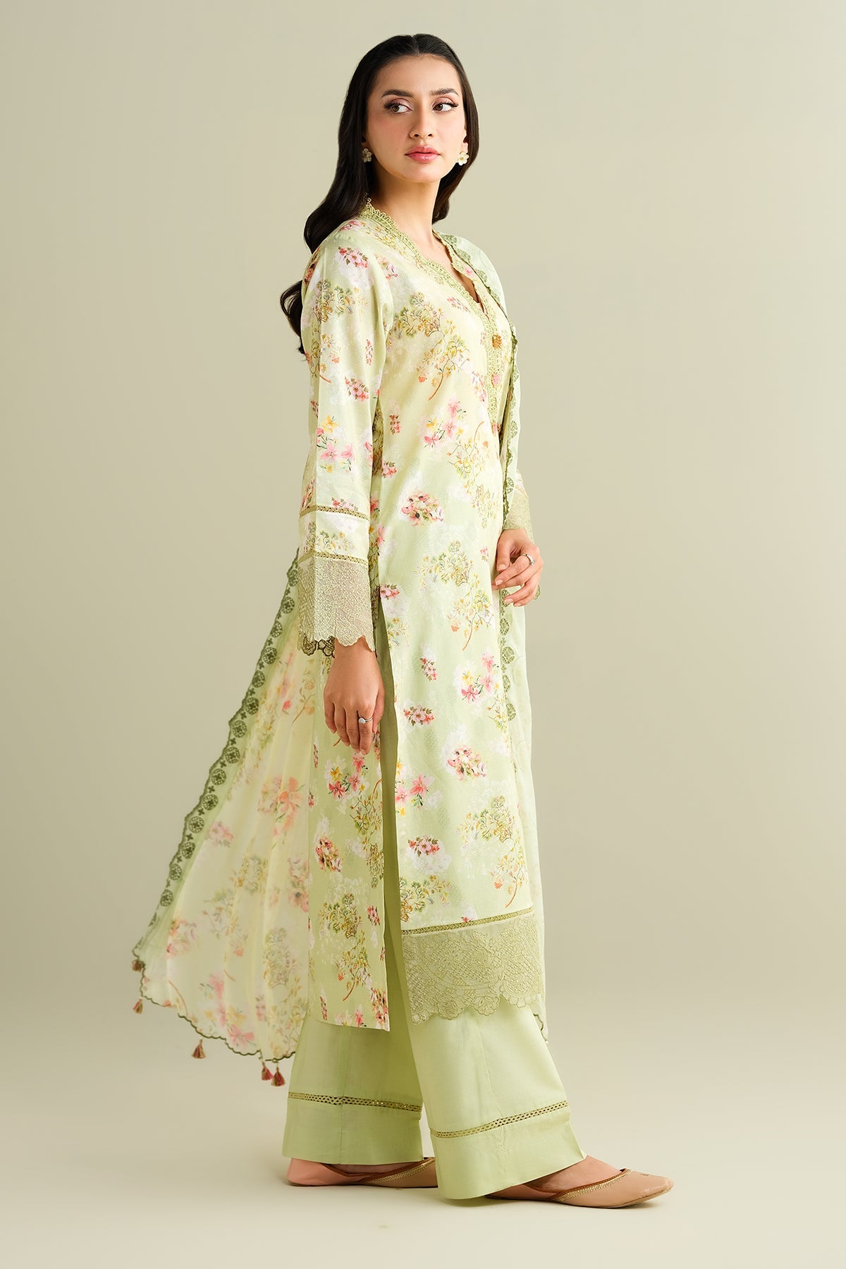 3 Piece - Printed Embroidered Suit - C6184