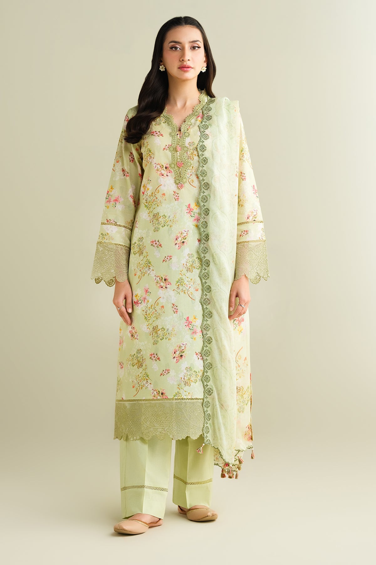 3 Piece - Printed Embroidered Suit - C6184