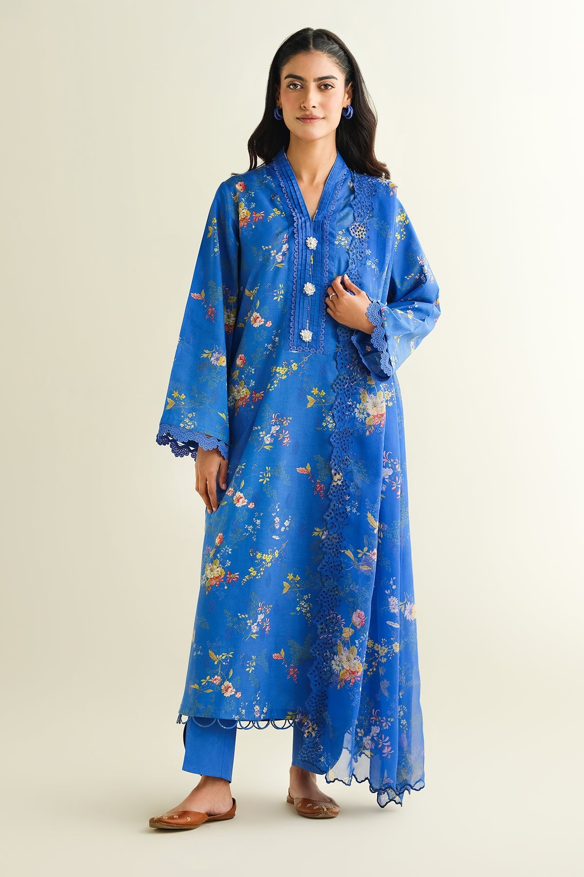 3 Piece - Printed Embroidered Suit - C6183