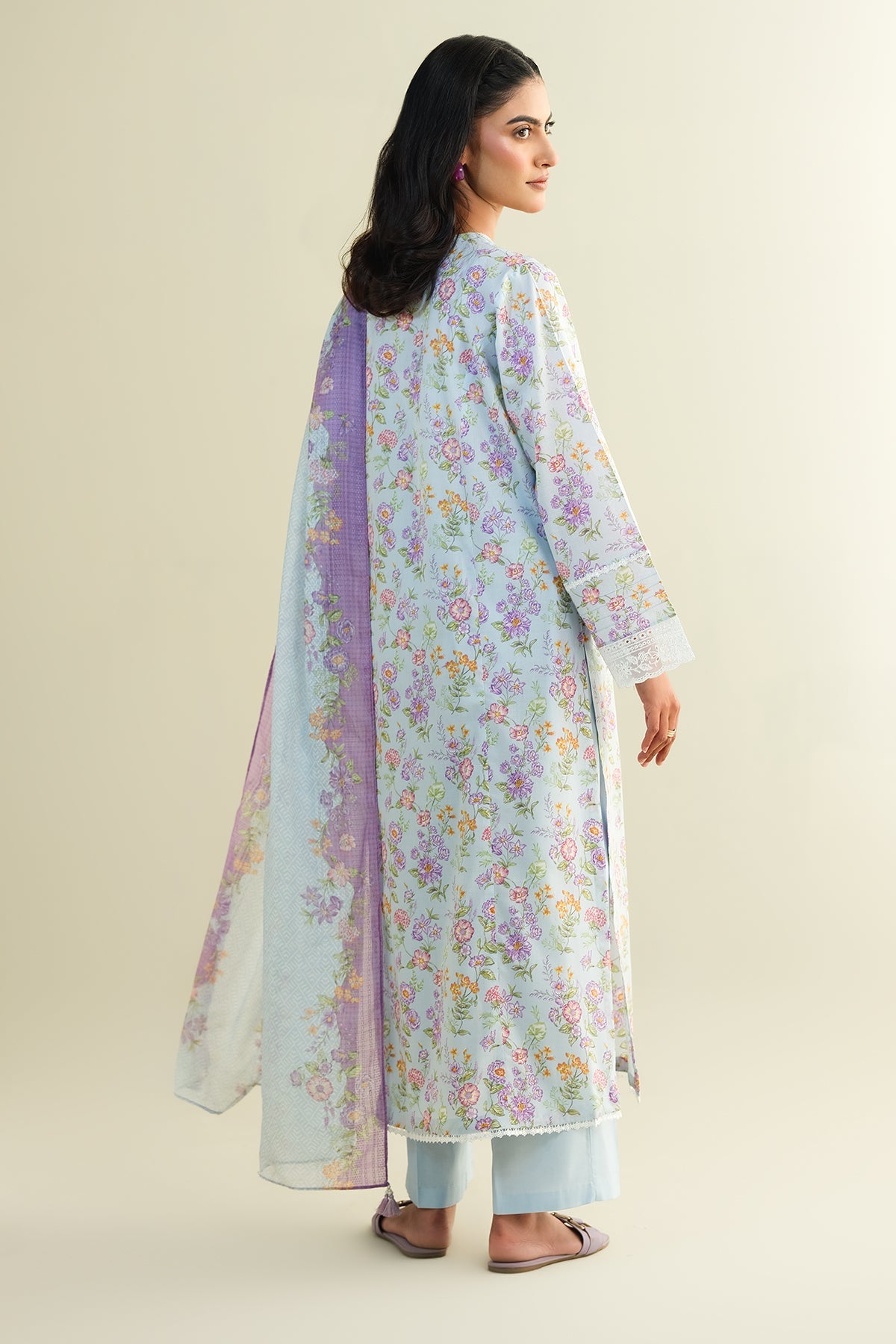 3 Piece - Printed Embroidered Suit - C6132