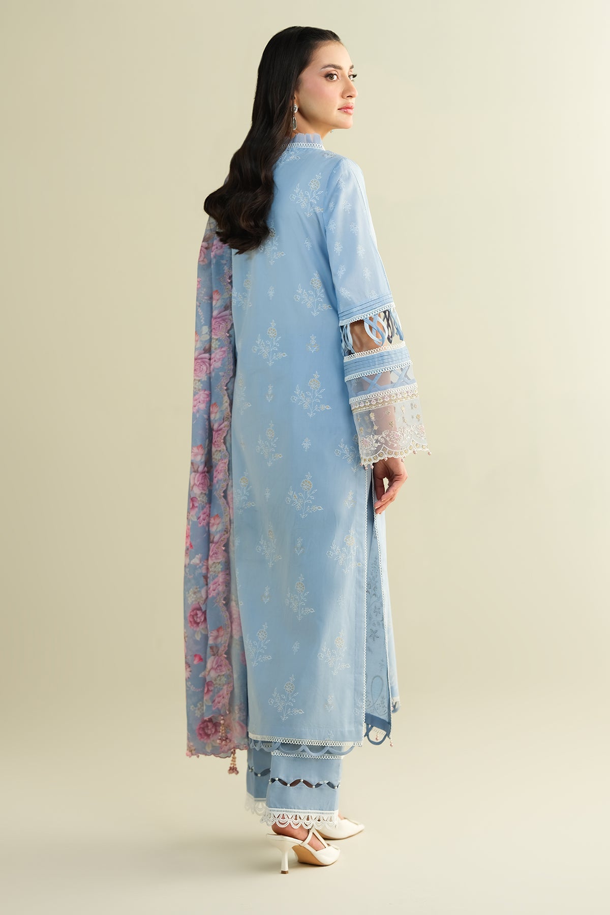 3 Piece - Printed Embroidered Suit - C6130