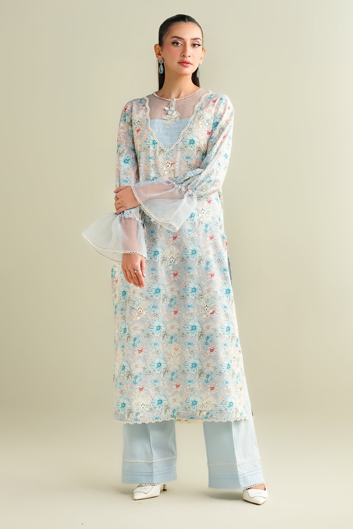 2 Piece - Printed Embroidered Suit - C6102