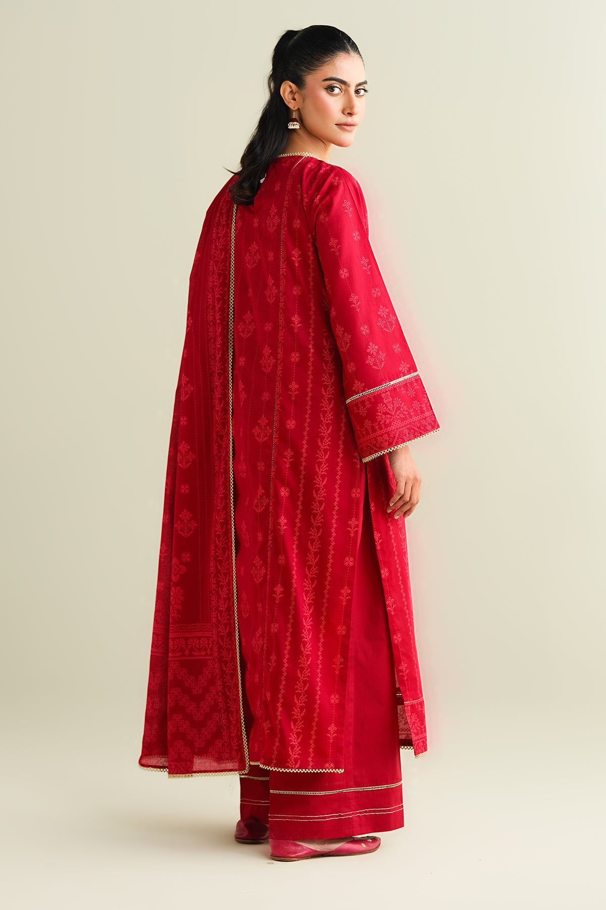 3 Piece - Printed Embellished Suit - C6139