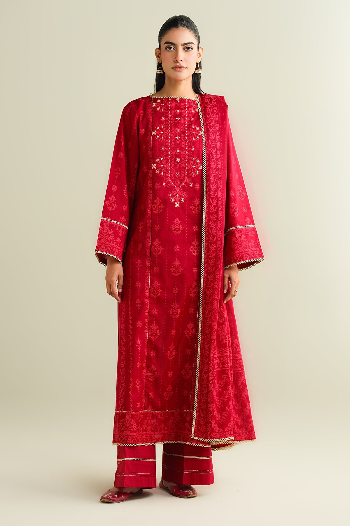 3 Piece - Printed Embellished Suit - C6139