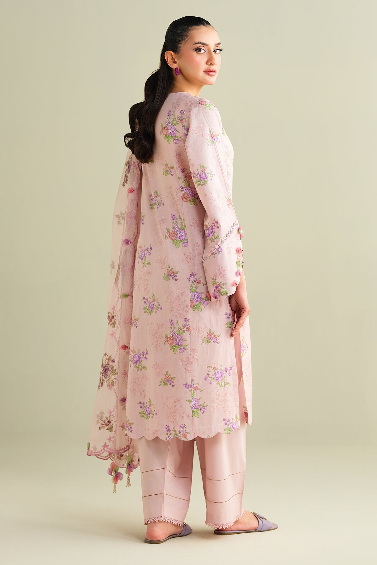 3 Piece - Printed Embroidered Suit - C6155