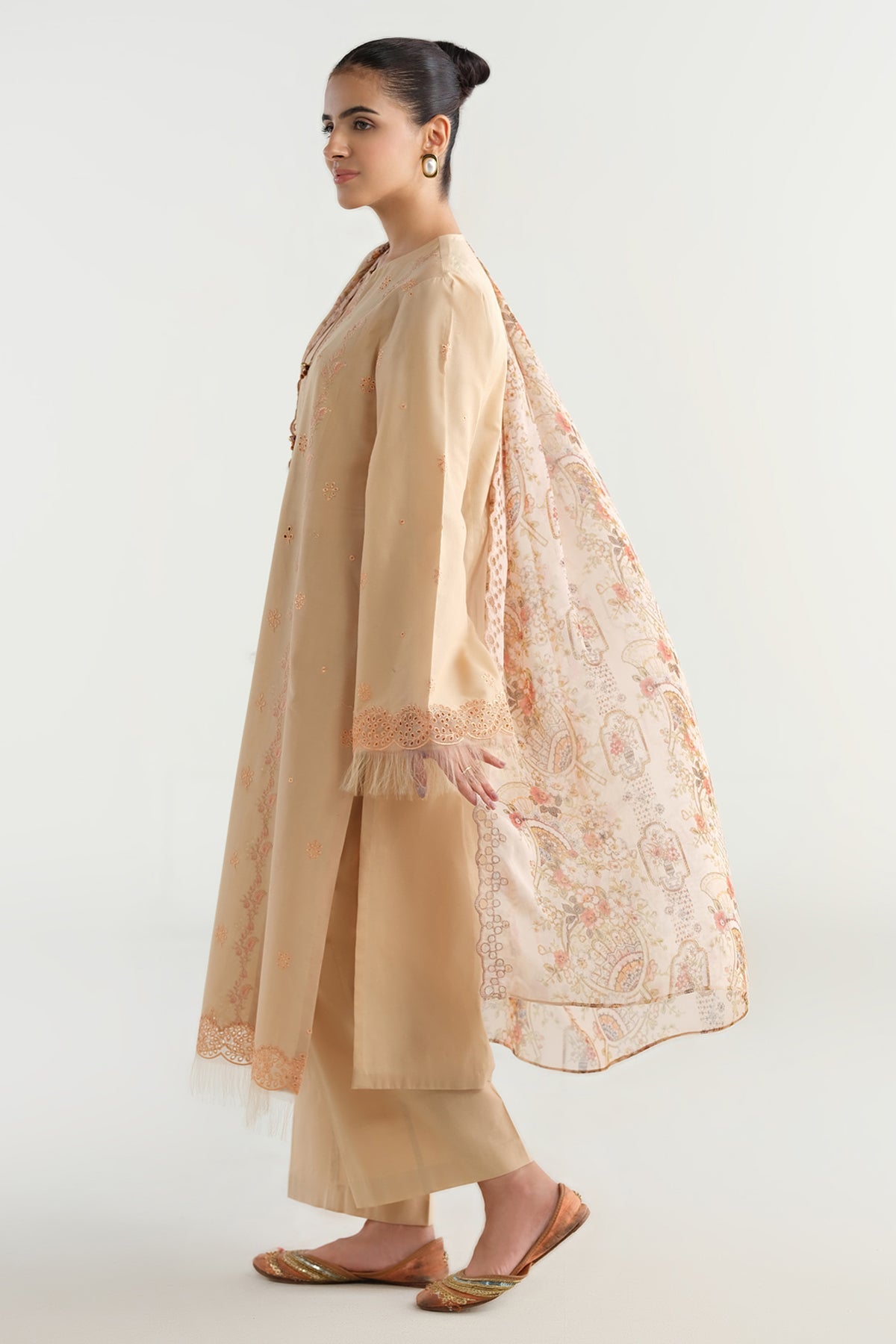 3 Piece - Printed & Embroidered Suit - C6166