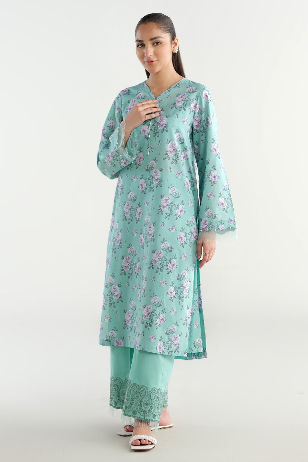 2 Piece - Printed & Embriodered Suit - C6210