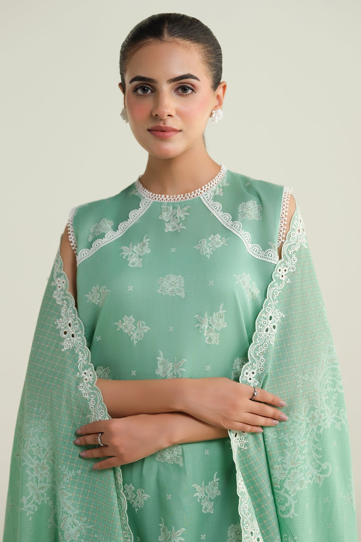 3 Piece - Printed & Embroidered Suit - C6216