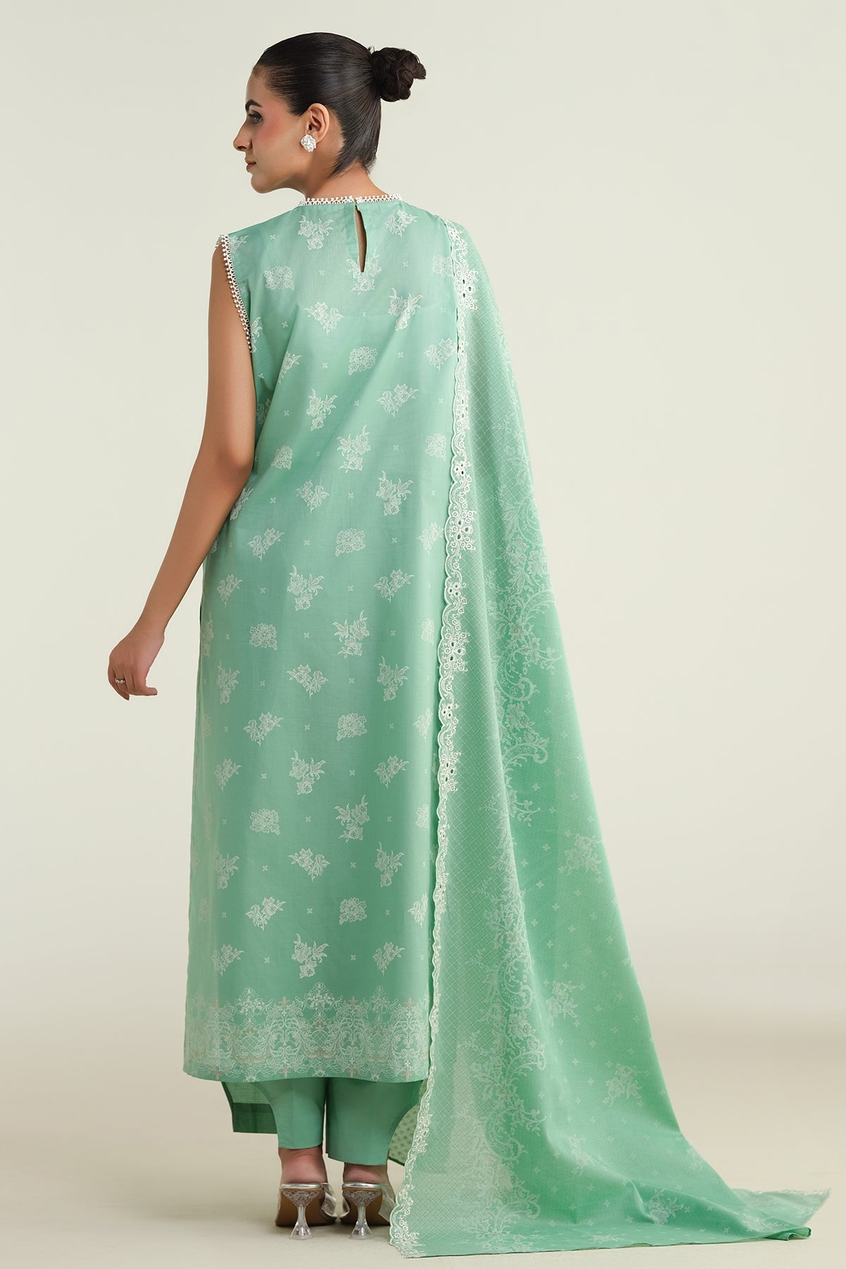 3 Piece - Printed & Embroidered Suit - C6216