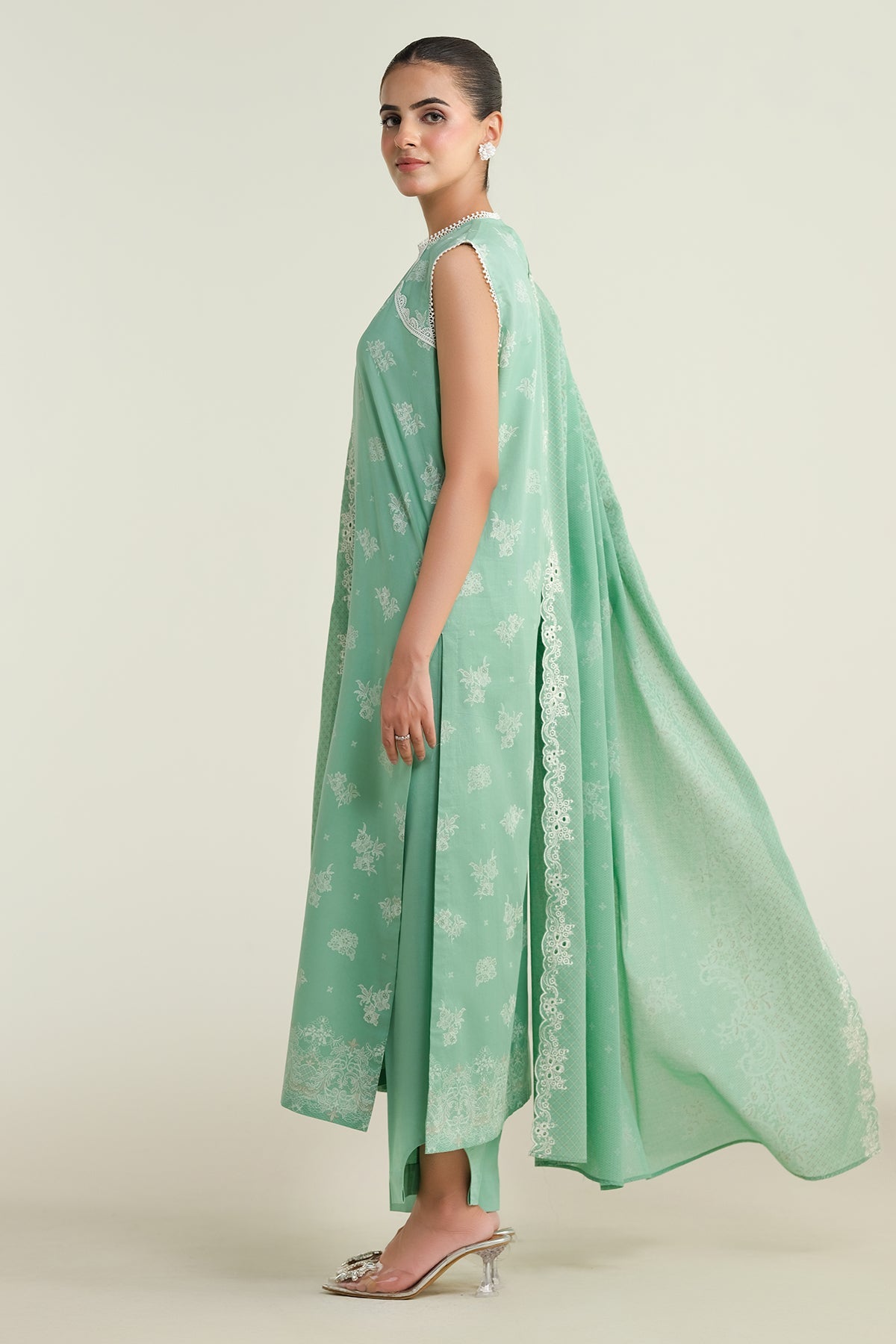 3 Piece - Printed & Embroidered Suit - C6216
