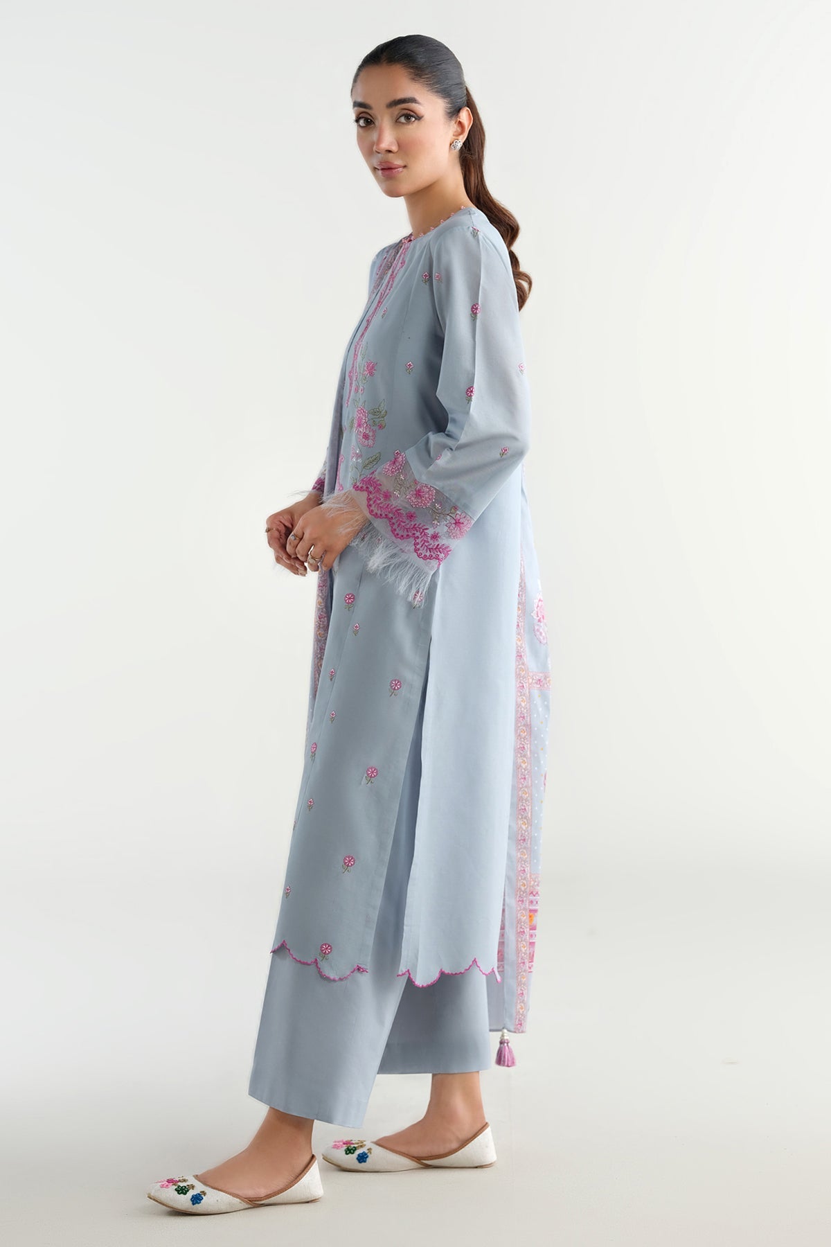 3 Piece - Printed & Embroidered Suit - C6217