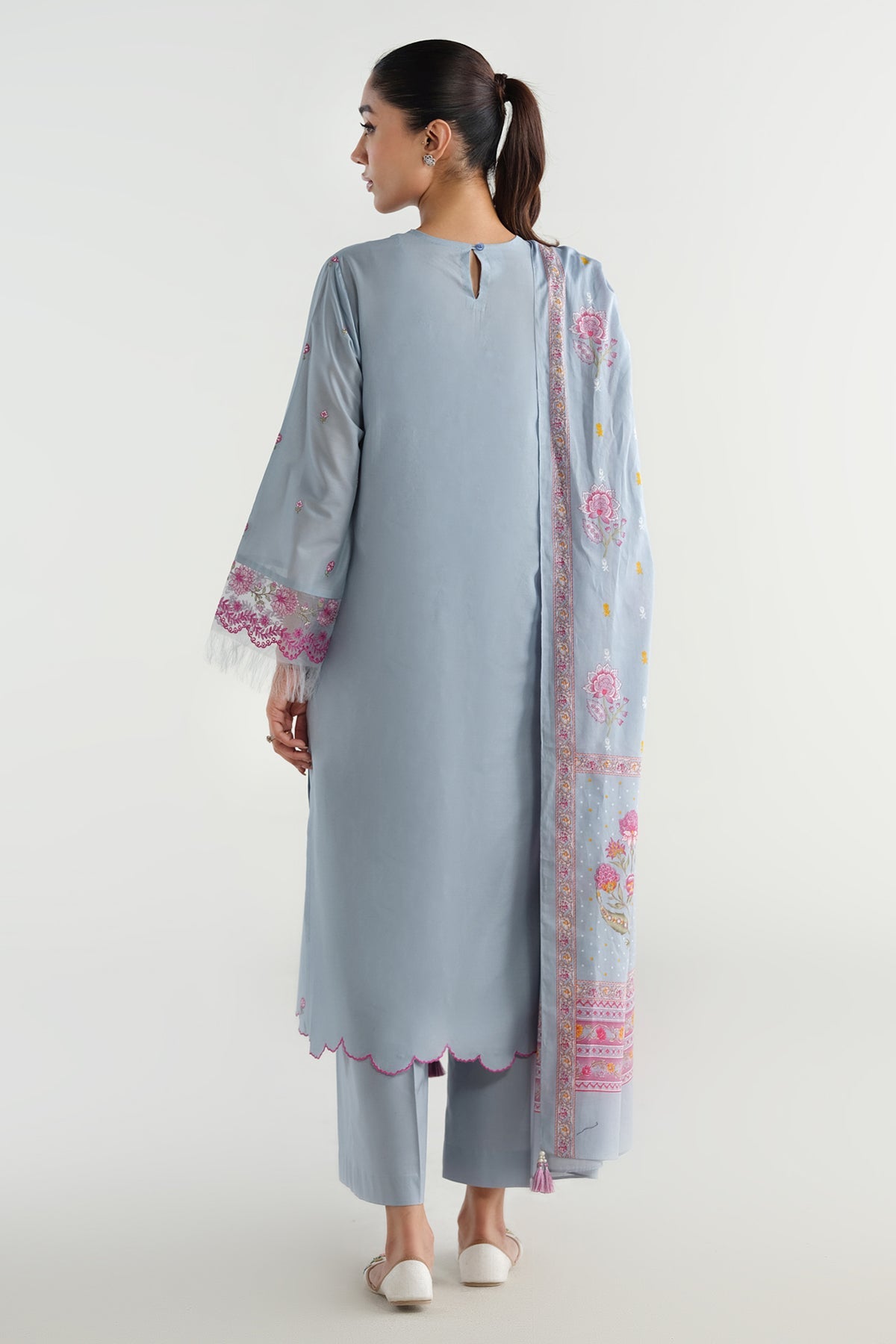 3 Piece - Printed & Embroidered Suit - C6217