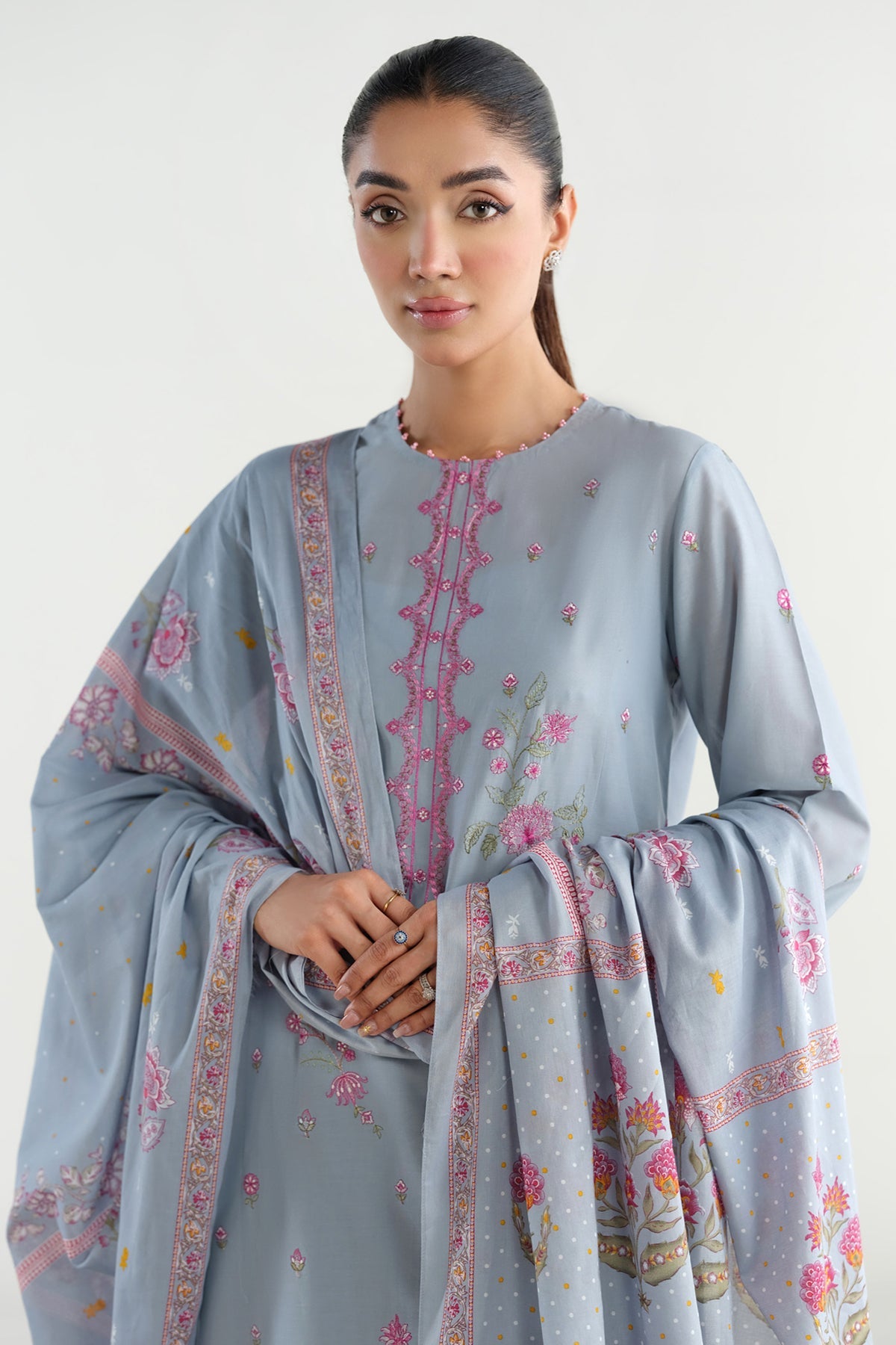 3 Piece - Printed & Embroidered Suit - C6217