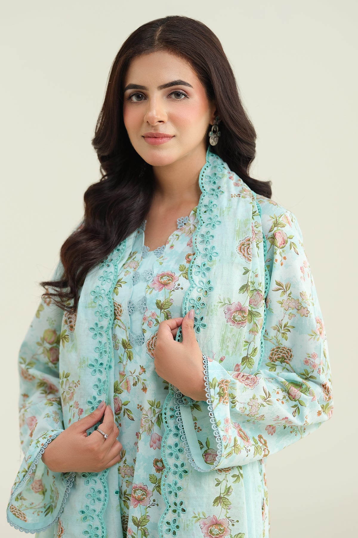 3 Piece - Printed Embroidered Suit - C6222