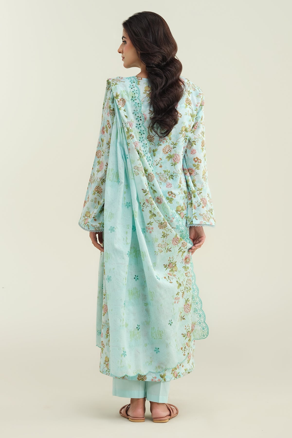 3 Piece - Printed Embroidered Suit - C6222