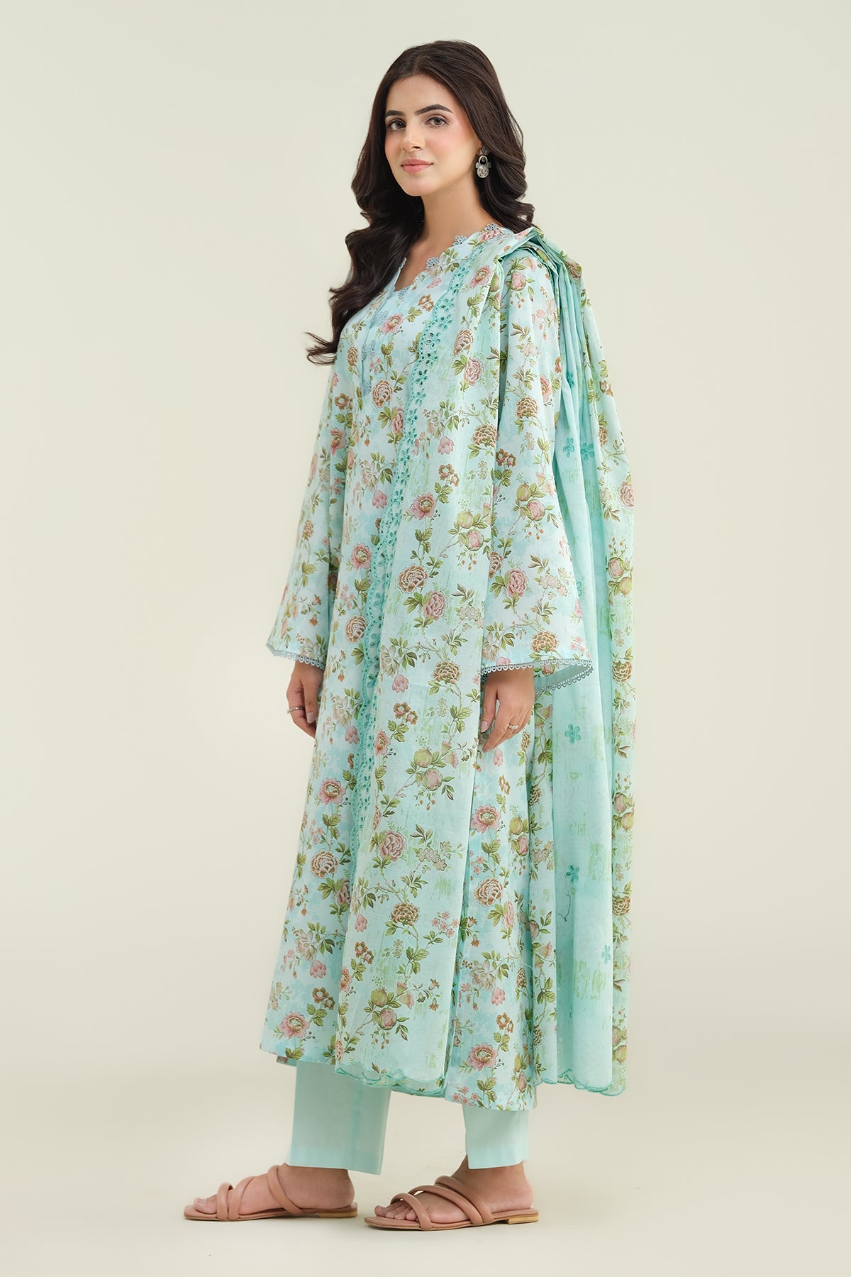 3 Piece - Printed Embroidered Suit - C6222