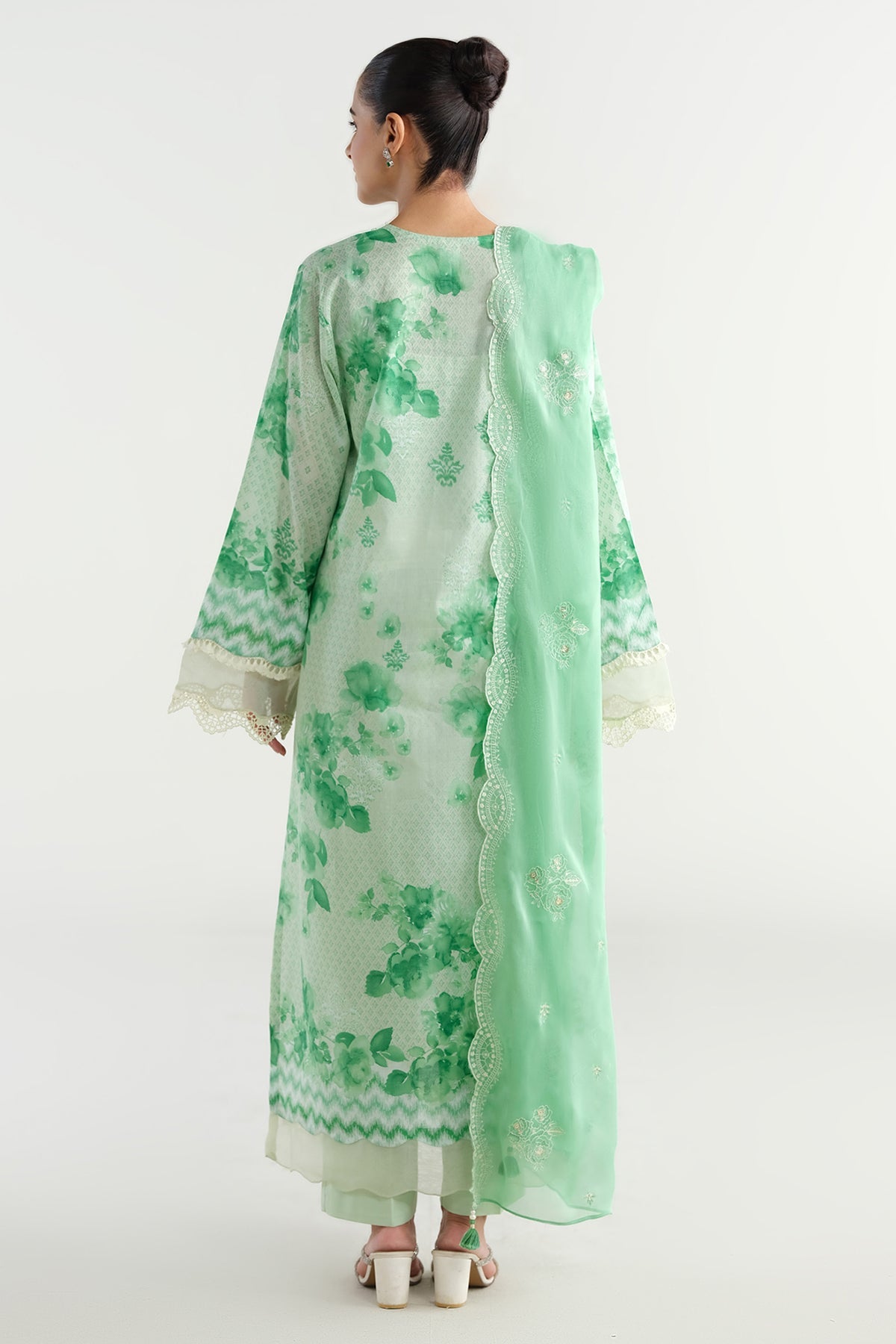 3 Piece - Printed & Embroidered Suit -C6225