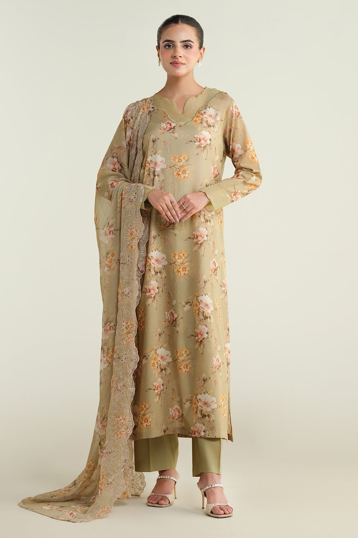 3 Piece-Printed & Embroidered Suit-C6227