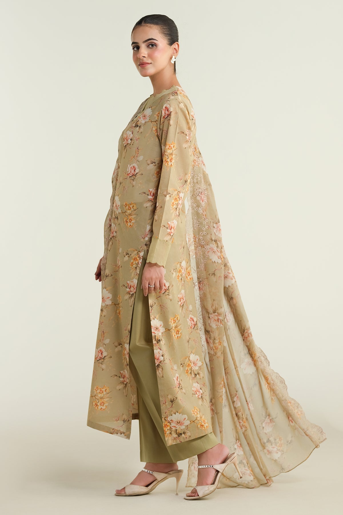 3 Piece-Printed & Embroidered Suit-C6227