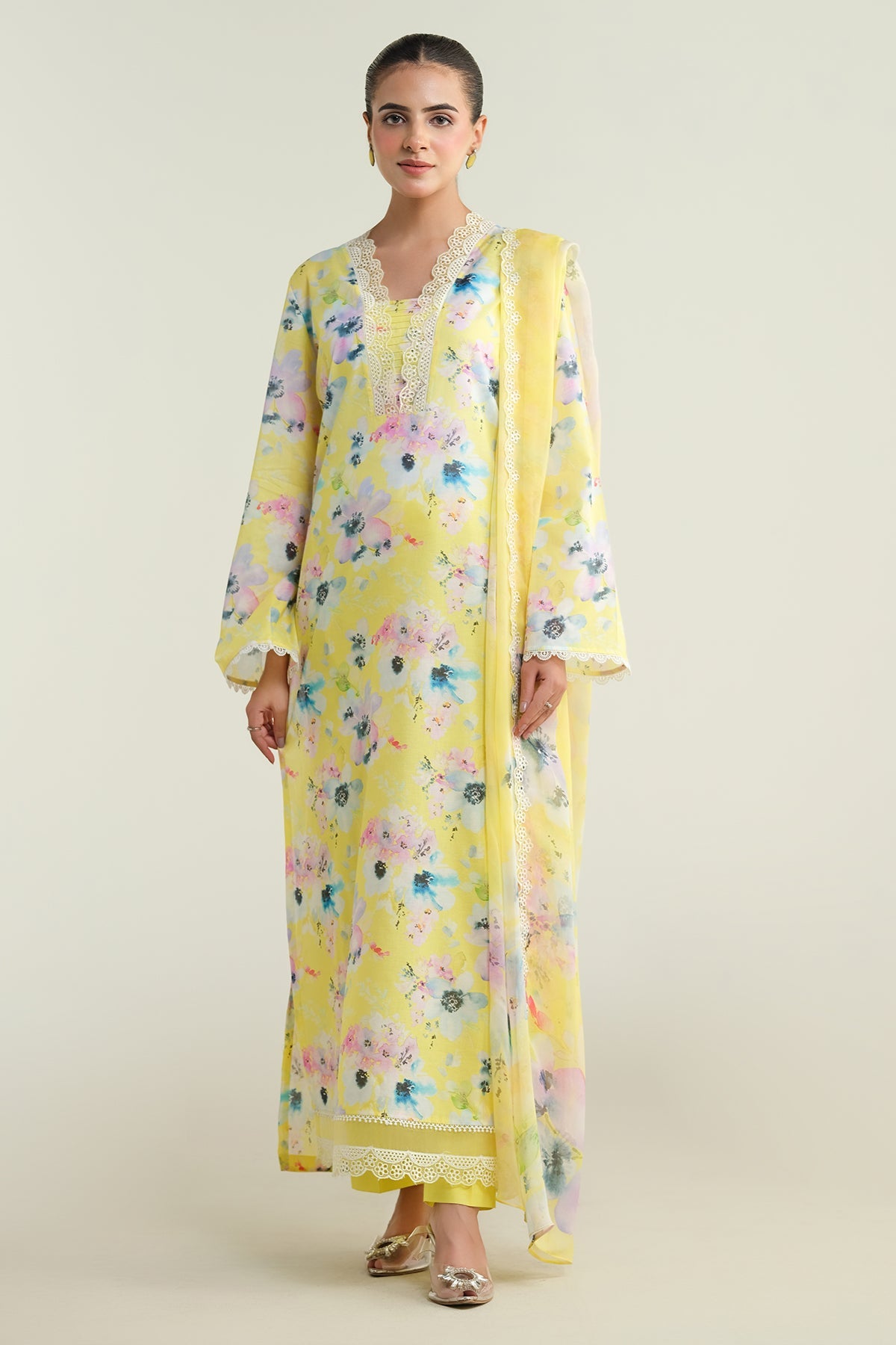 3 Piece - Printed Embroidered Suit - C6228