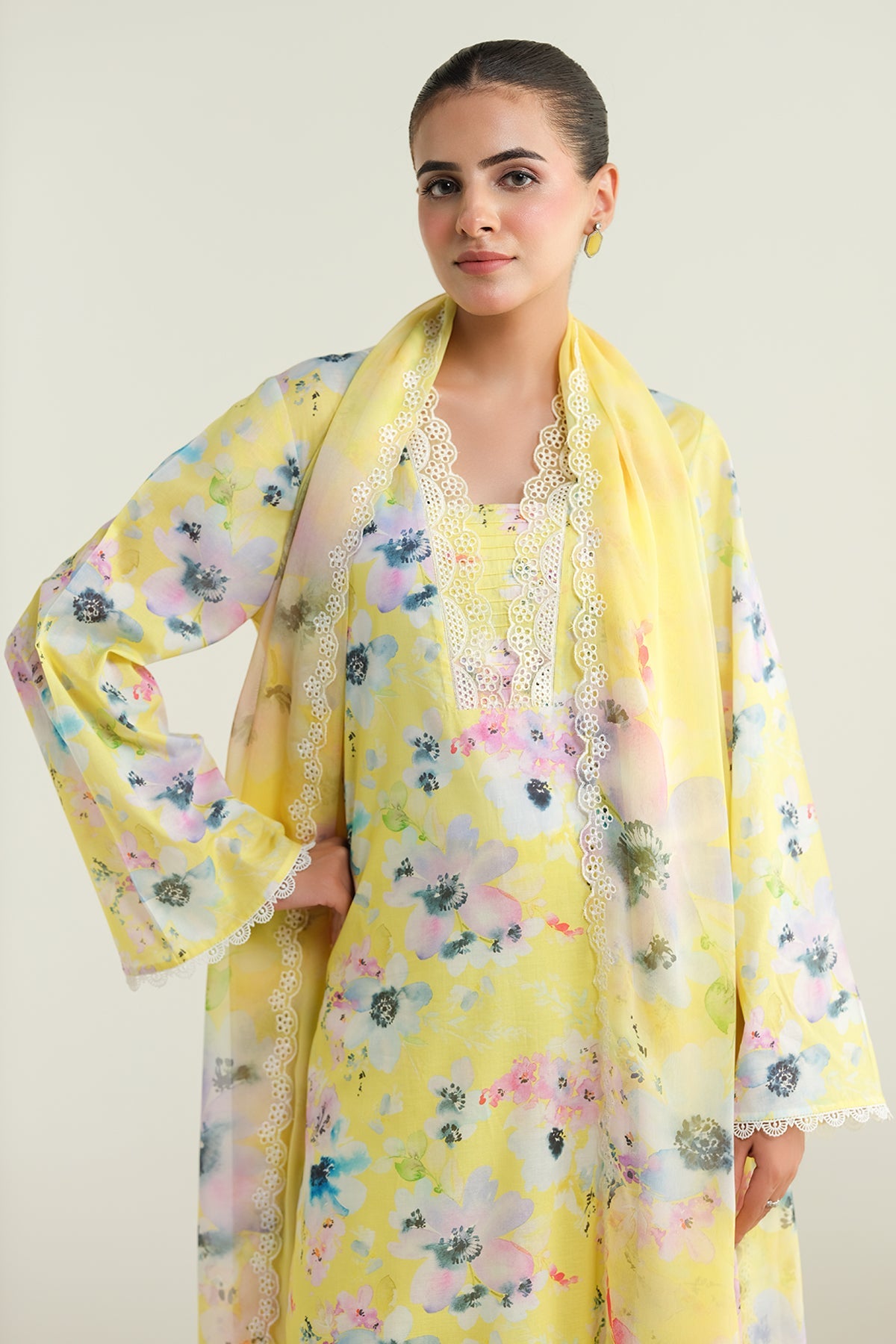 3 Piece - Printed Embroidered Suit - C6228