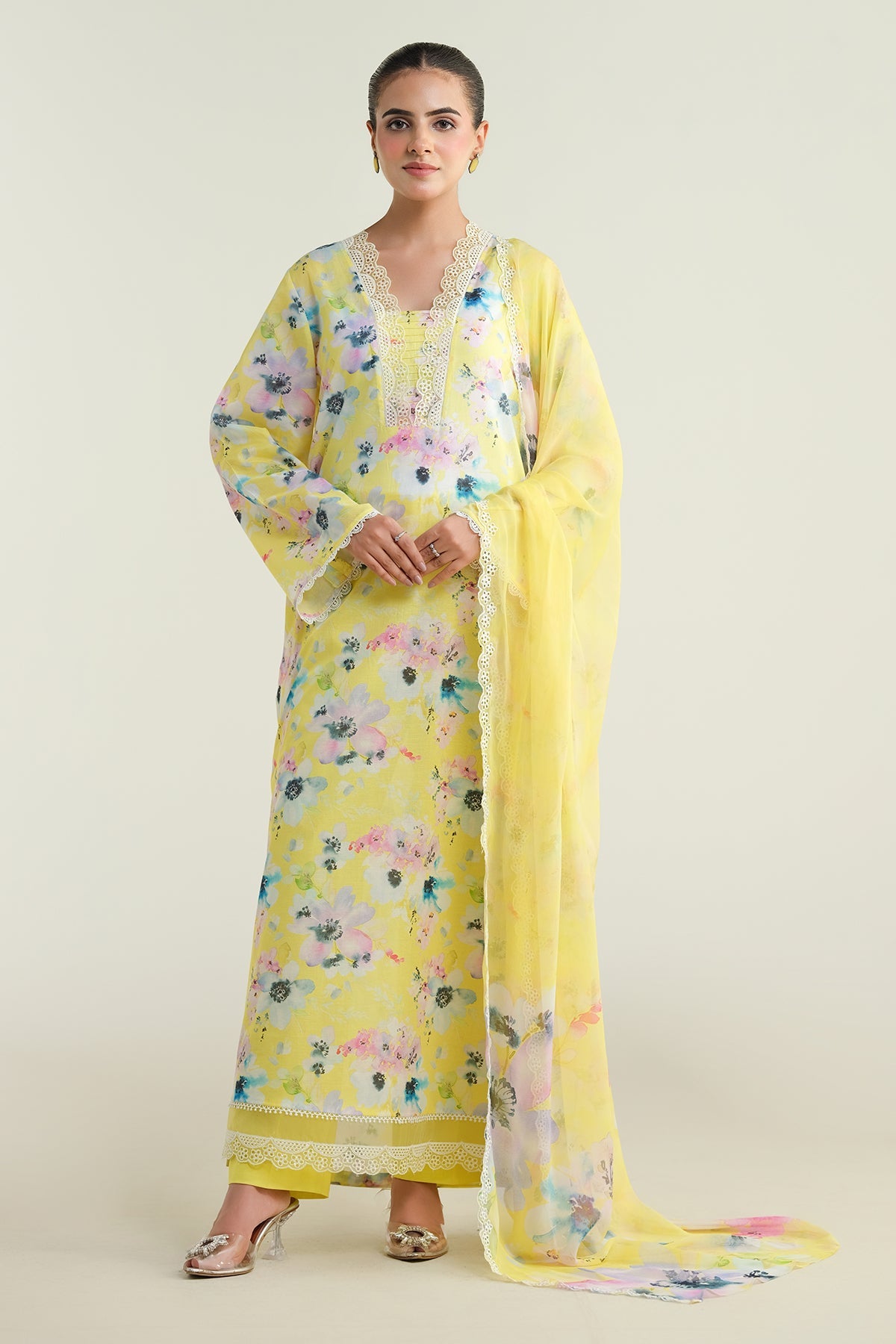 3 Piece - Printed Embroidered Suit - C6228