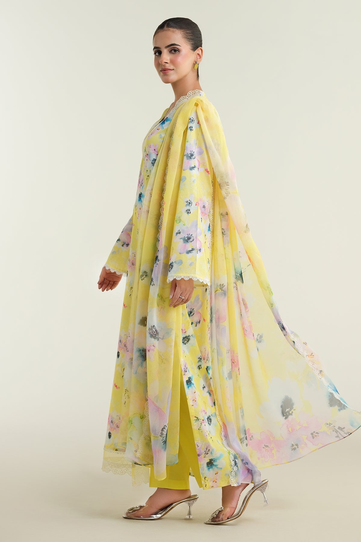 3 Piece - Printed Embroidered Suit - C6228