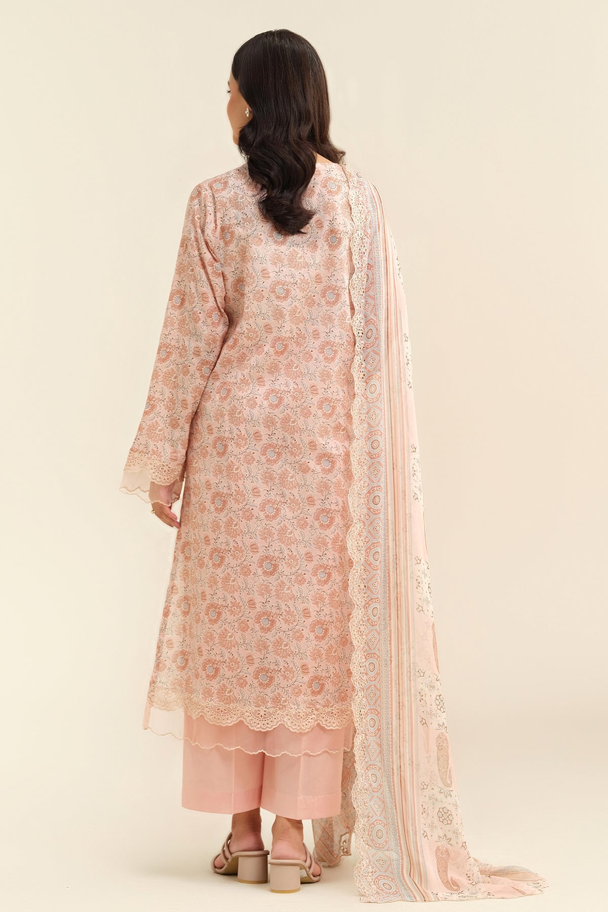 3 Piece - Printed & Embriodered Suit - C6229