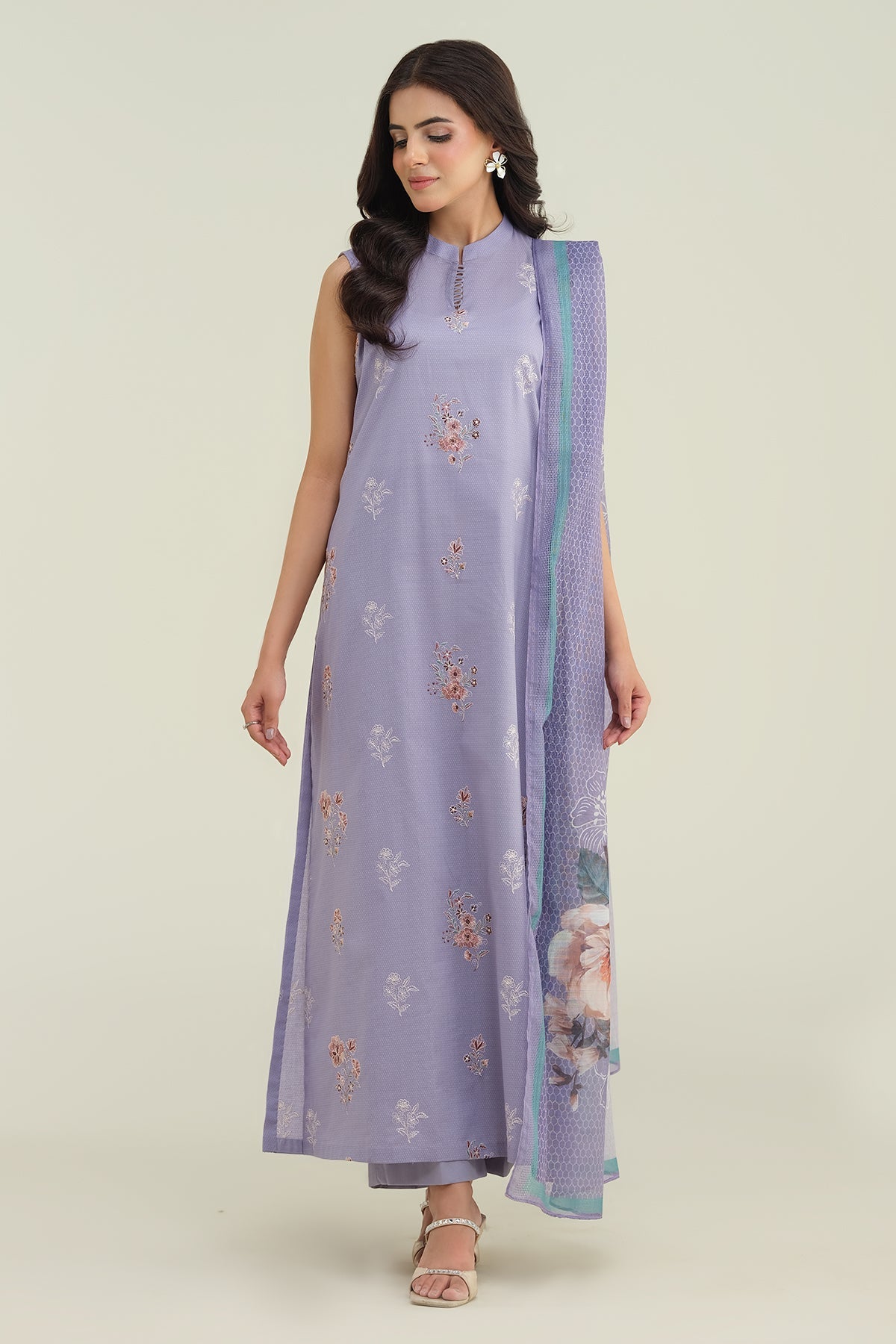 3 Piece-Printed & Embroidered Suit-C6234