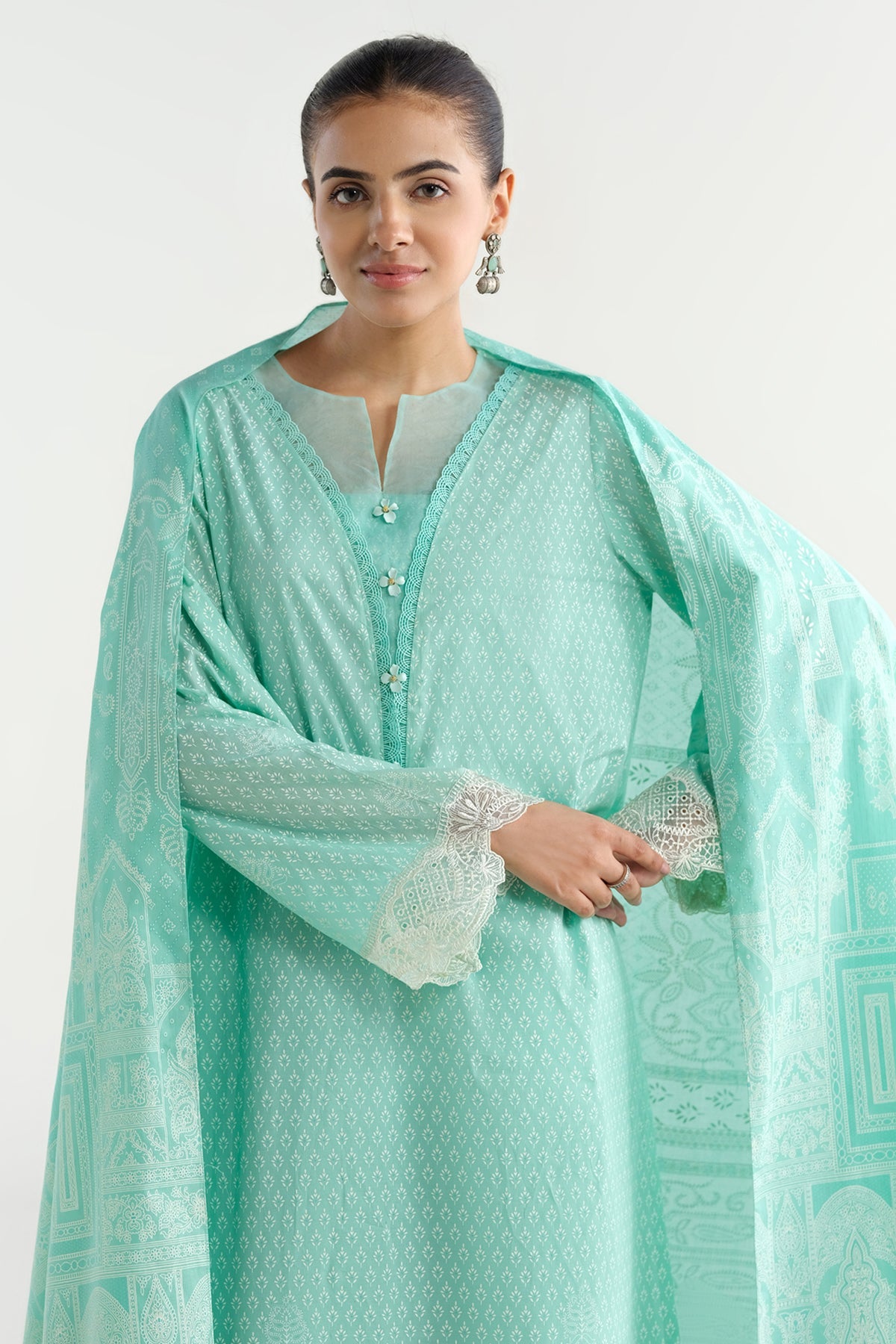 3 Piece - Printed Embroidered Suit - C6274
