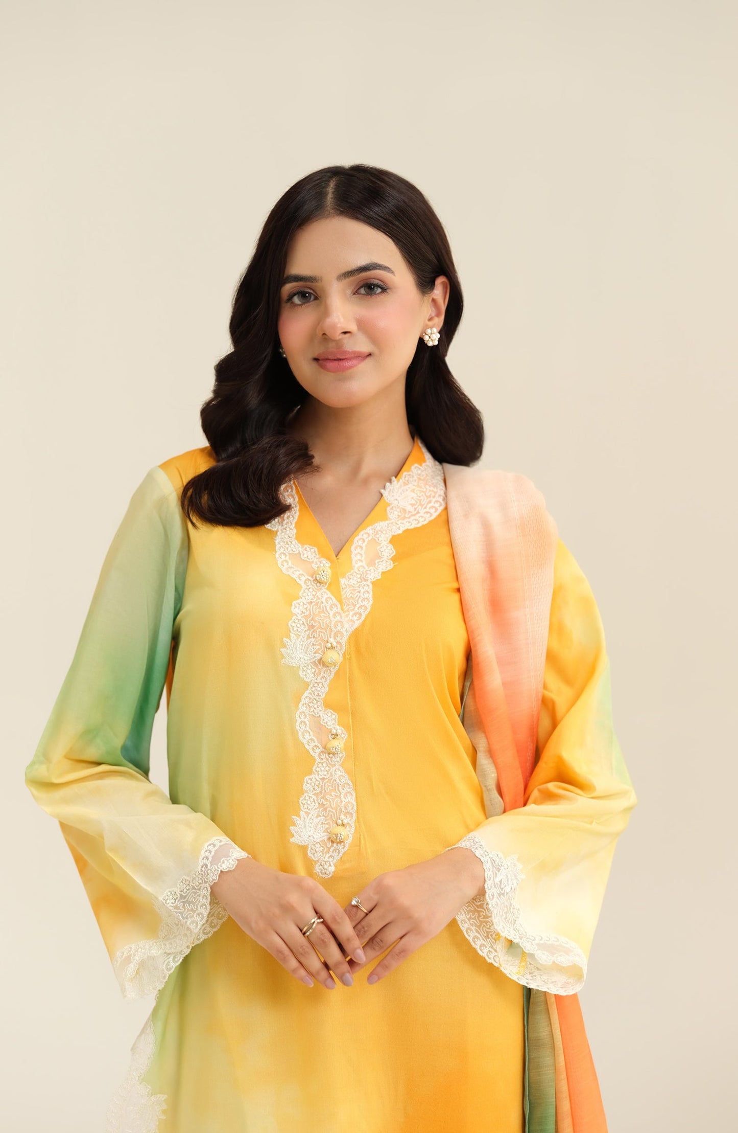 3 Piece - Printed & Embroidered Suit - C6299
