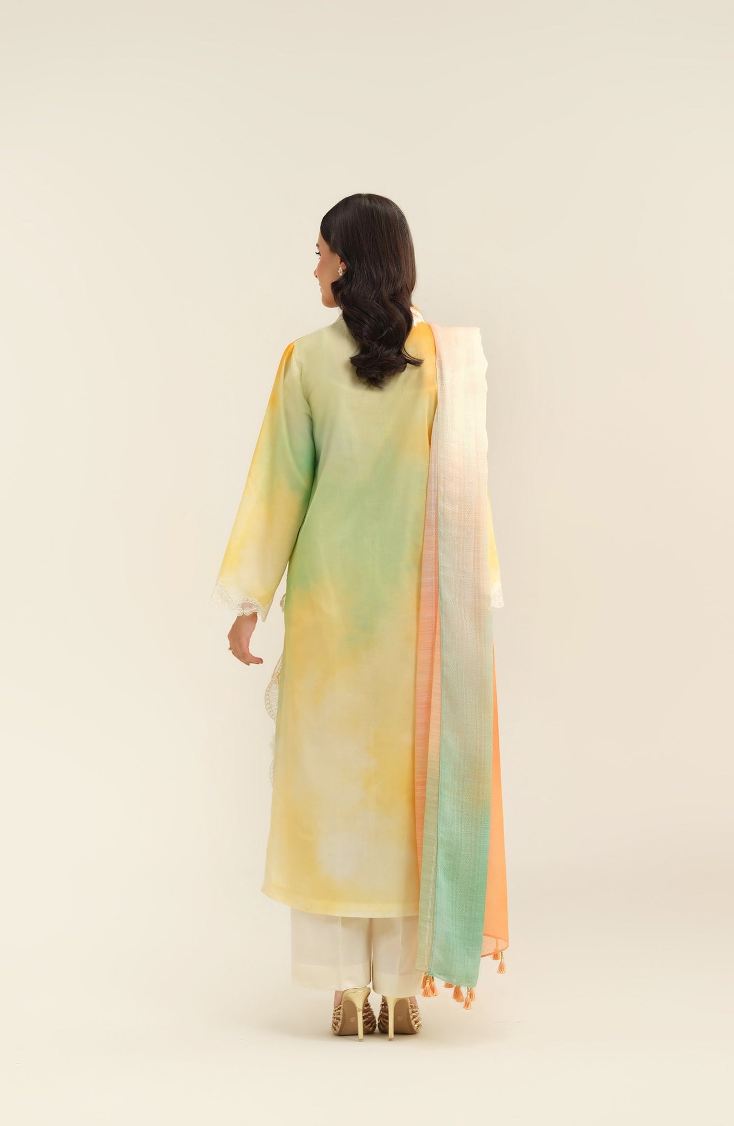 3 Piece - Printed & Embroidered Suit - C6299