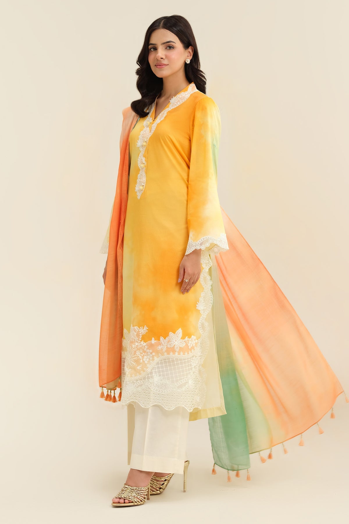 3 Piece - Printed & Embroidered Suit - C6299