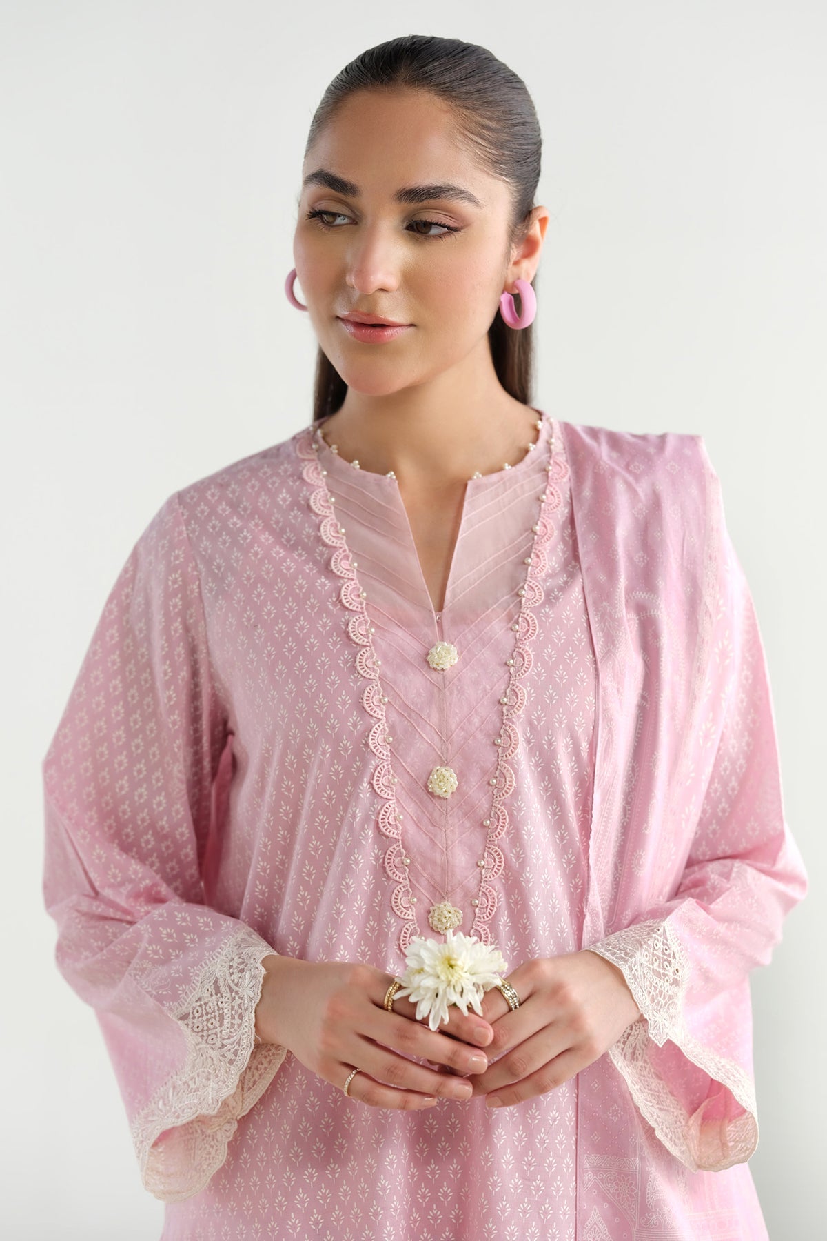 3 Piece - Printed Embroidered Suit - C6215