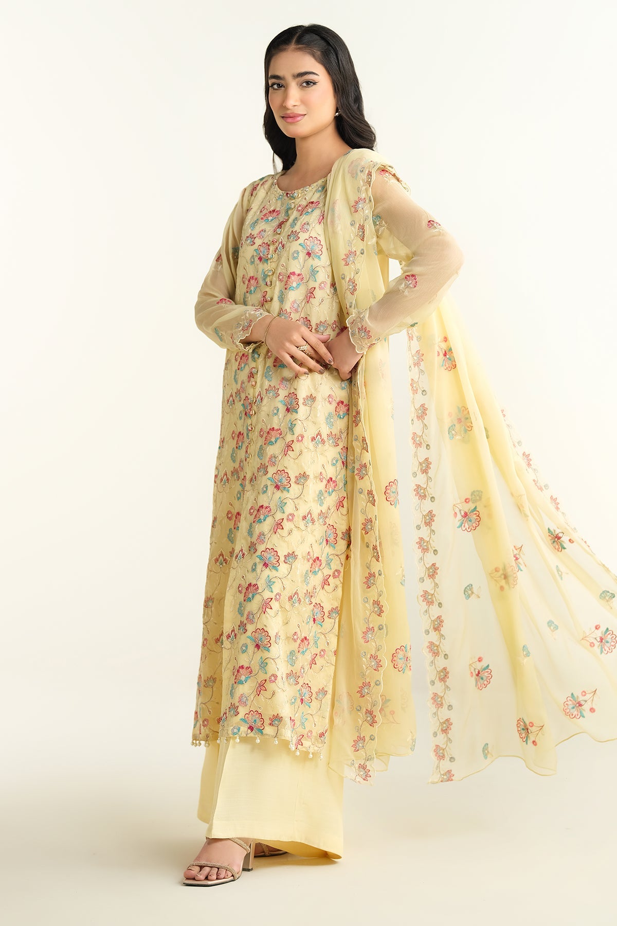 3 Piece - Embroidered Embellished Suit - E1651