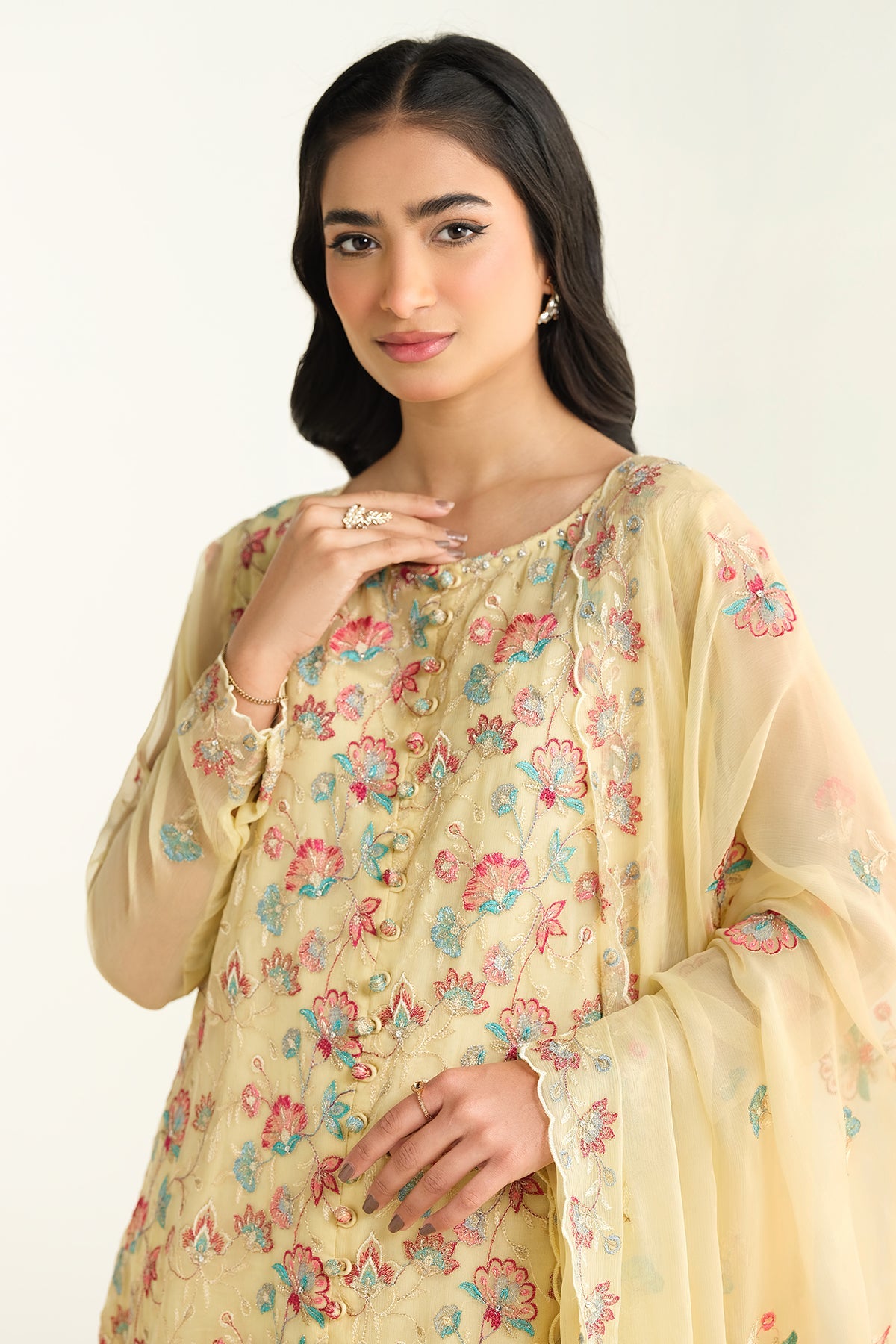 3 Piece - Embroidered Embellished Suit - E1651