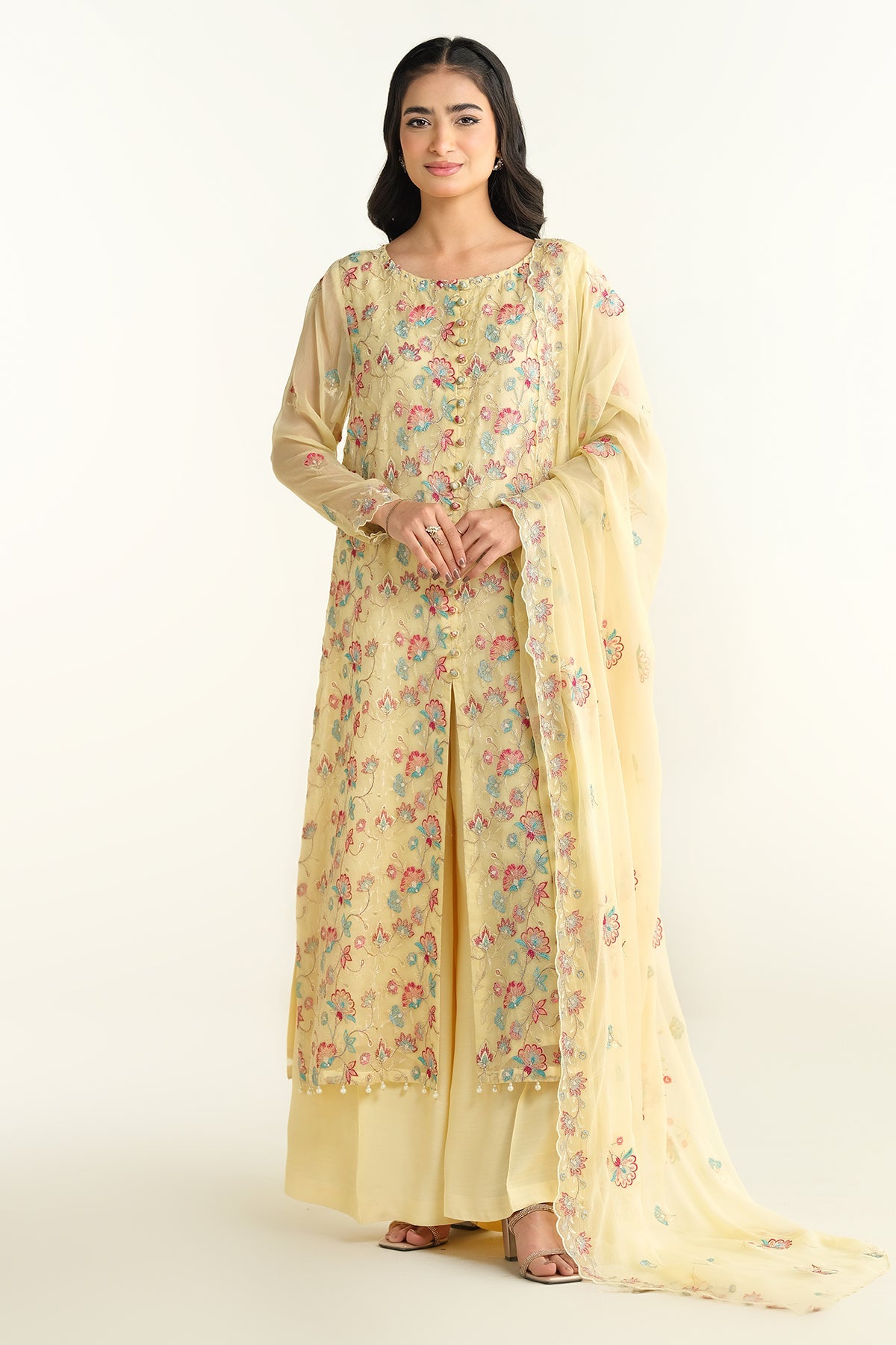 3 Piece - Embroidered Embellished Suit - E1651
