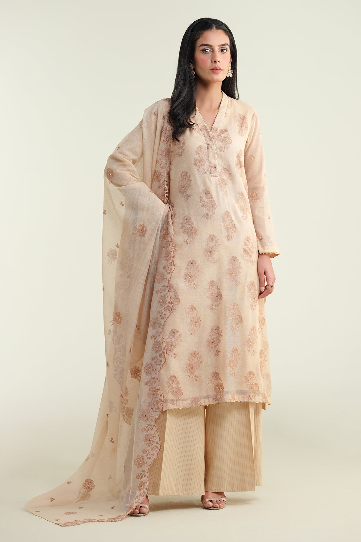 3 Piece-Embroidered & Embellished Suit-E1679