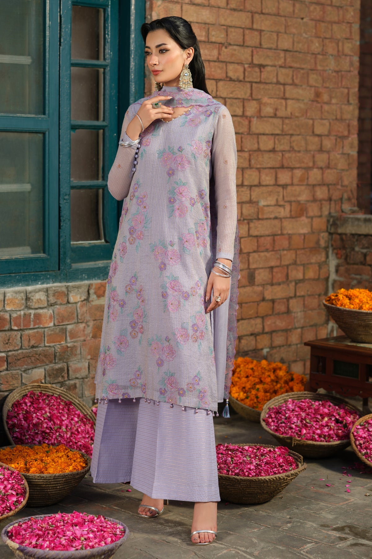3 Piece - Embroidered & Embellished Suit - E1680