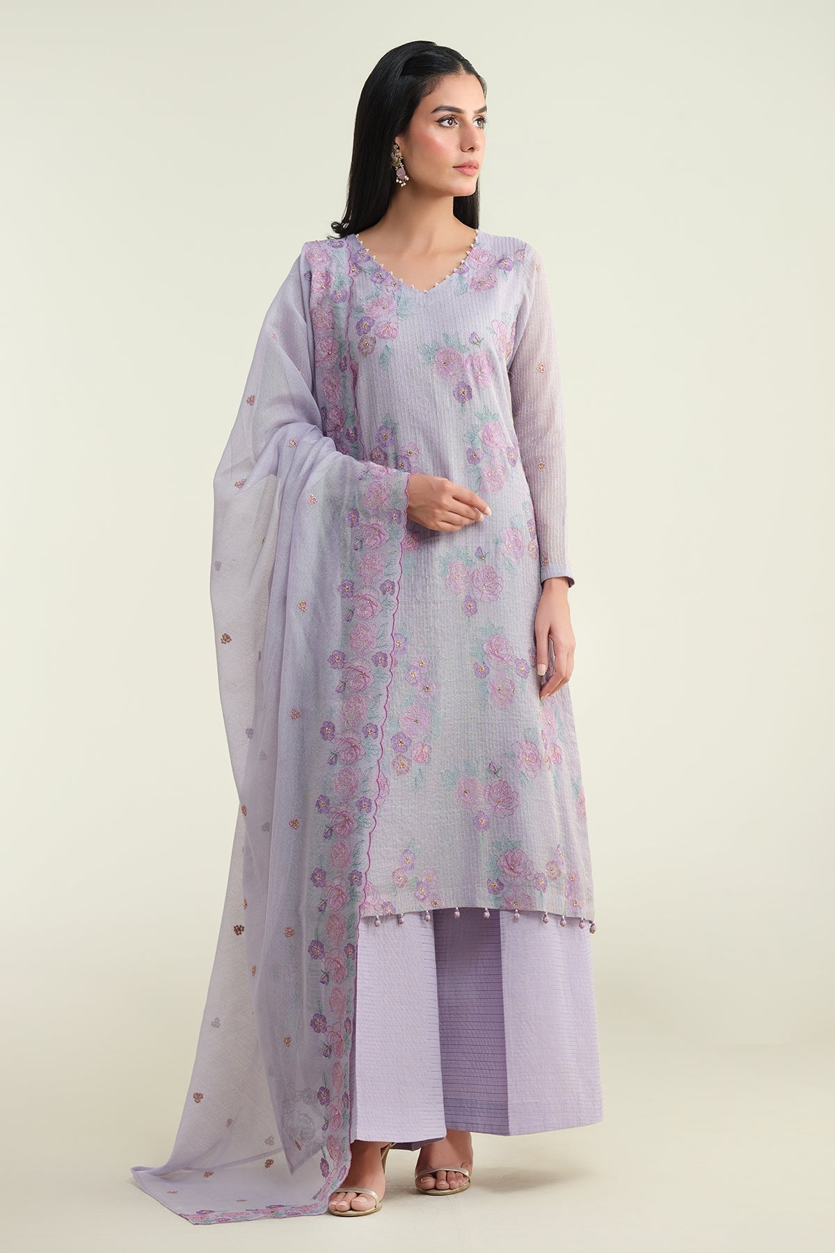 3 Piece - Embroidered & Embellished Suit - E1680