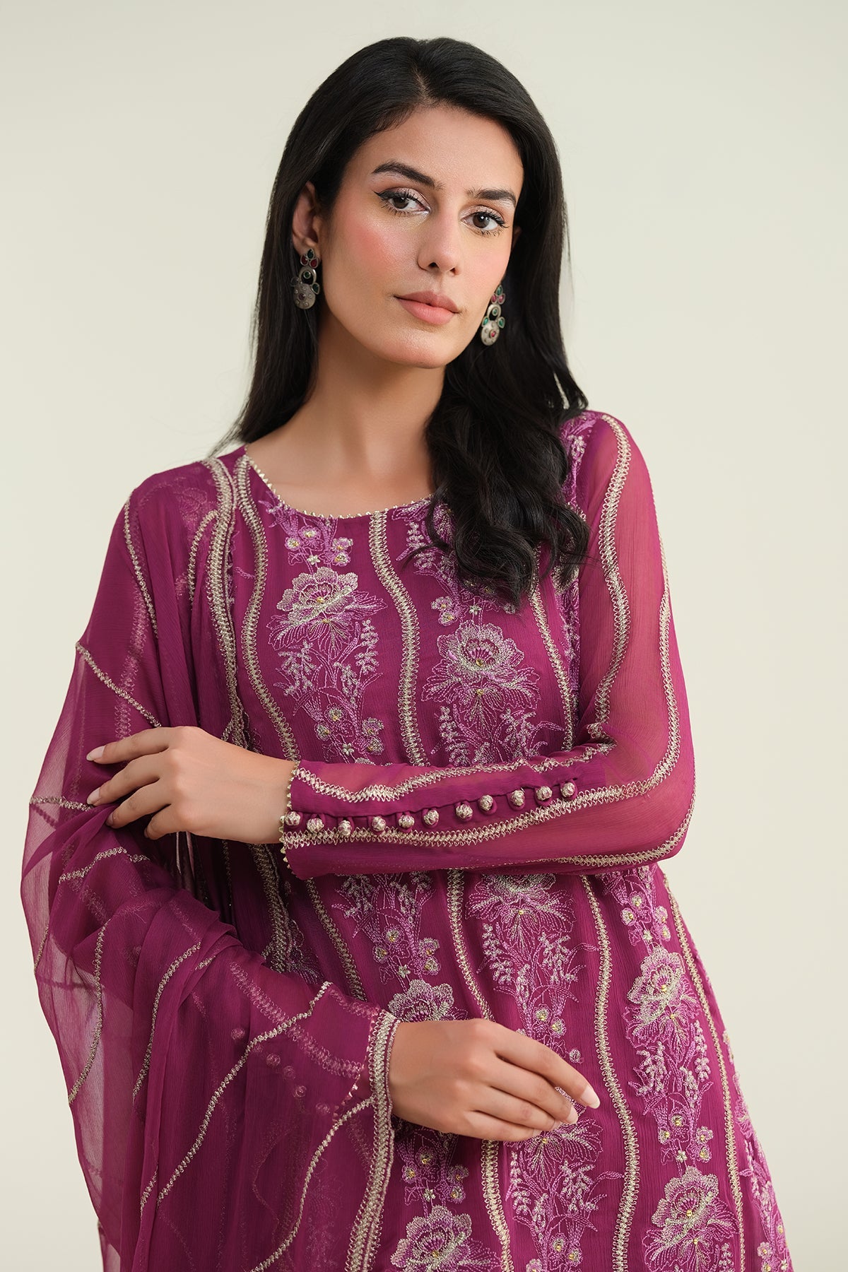 3 Piece-Embroidered & Embellished Suit-E1686