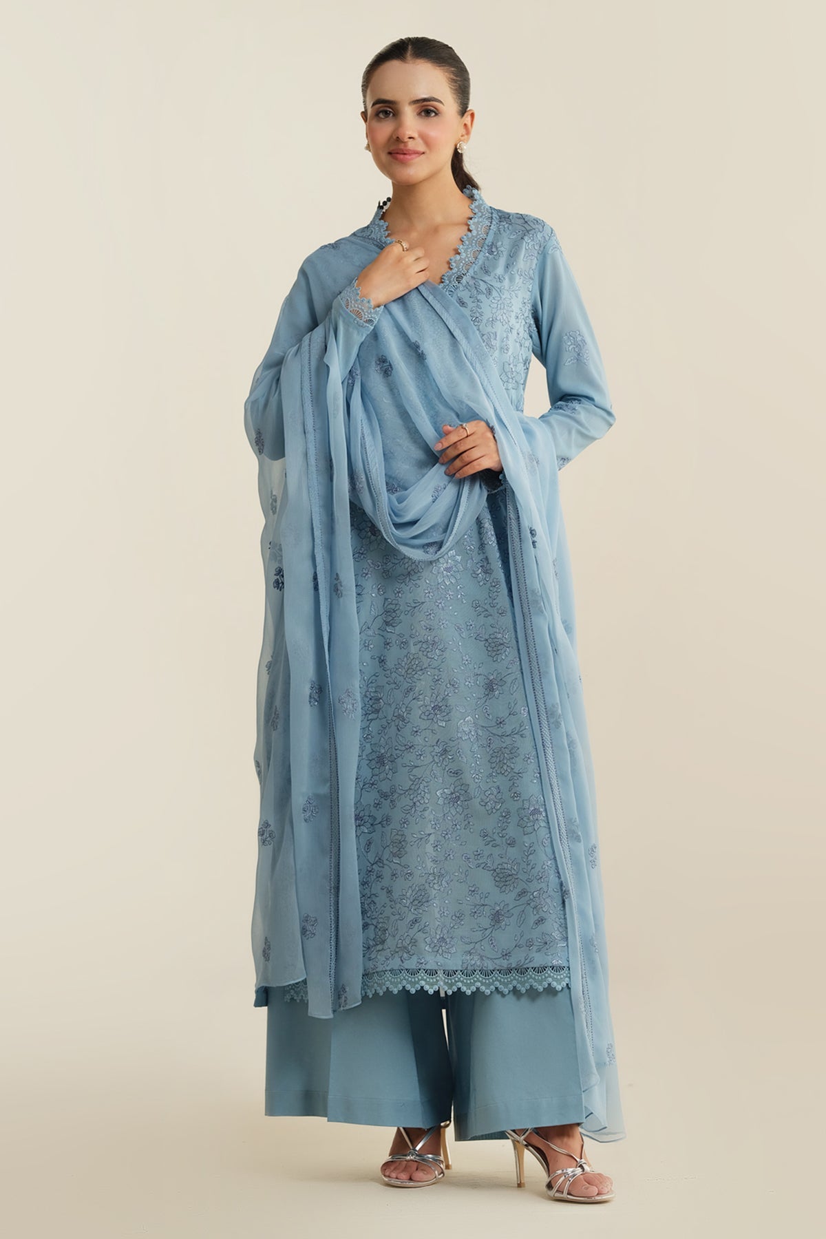 3 Piece - Embroidered Suit - E1696