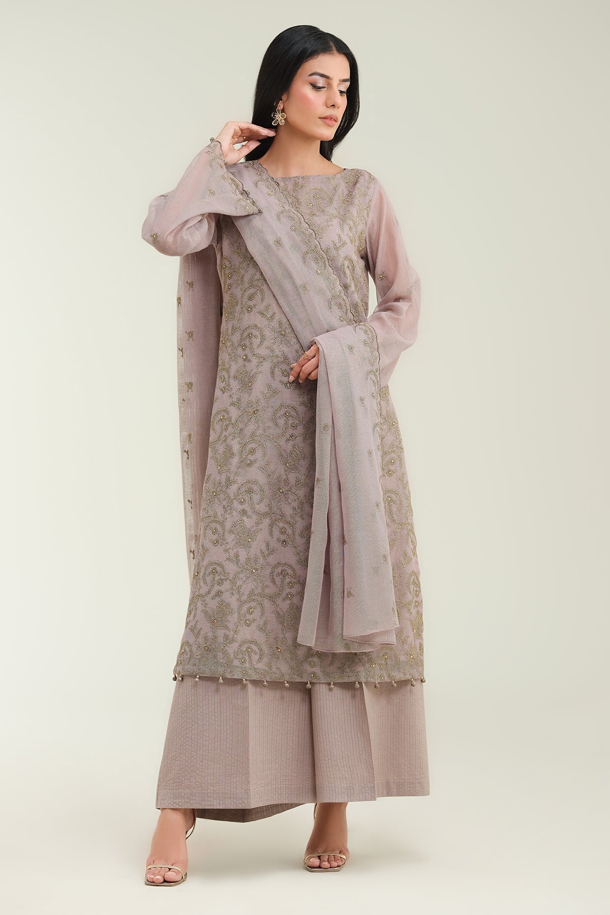 4 Piece - Embroidered & Embellished Suit - E1699