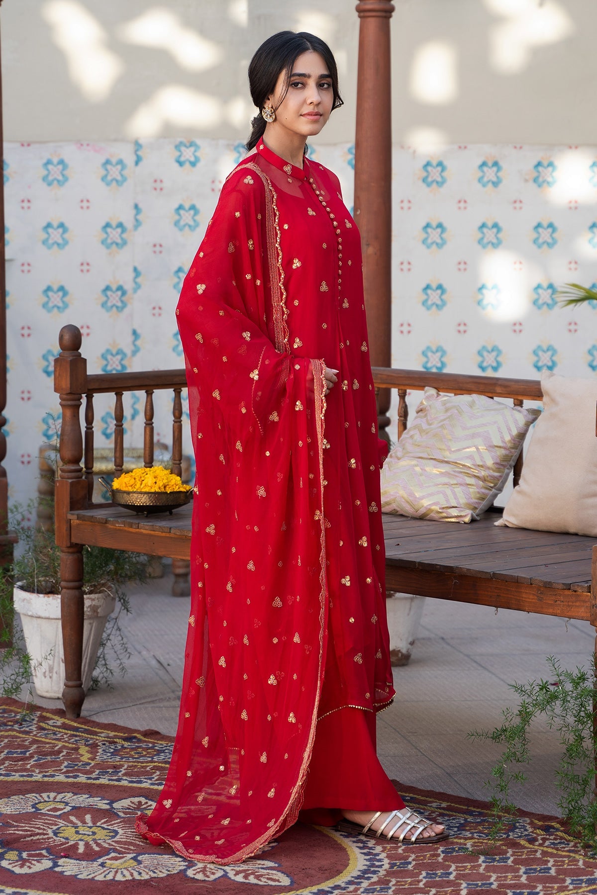 3 Piece - Embroidered Chiffon Suit