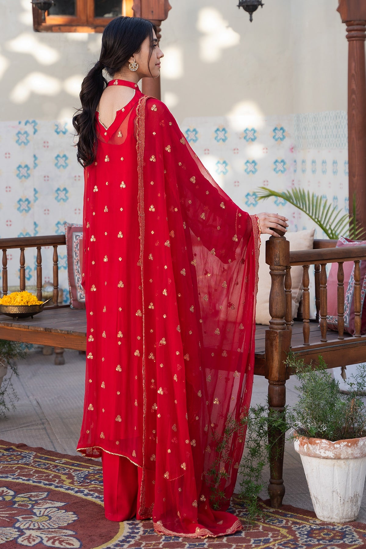 3 Piece - Embroidered Chiffon Suit
